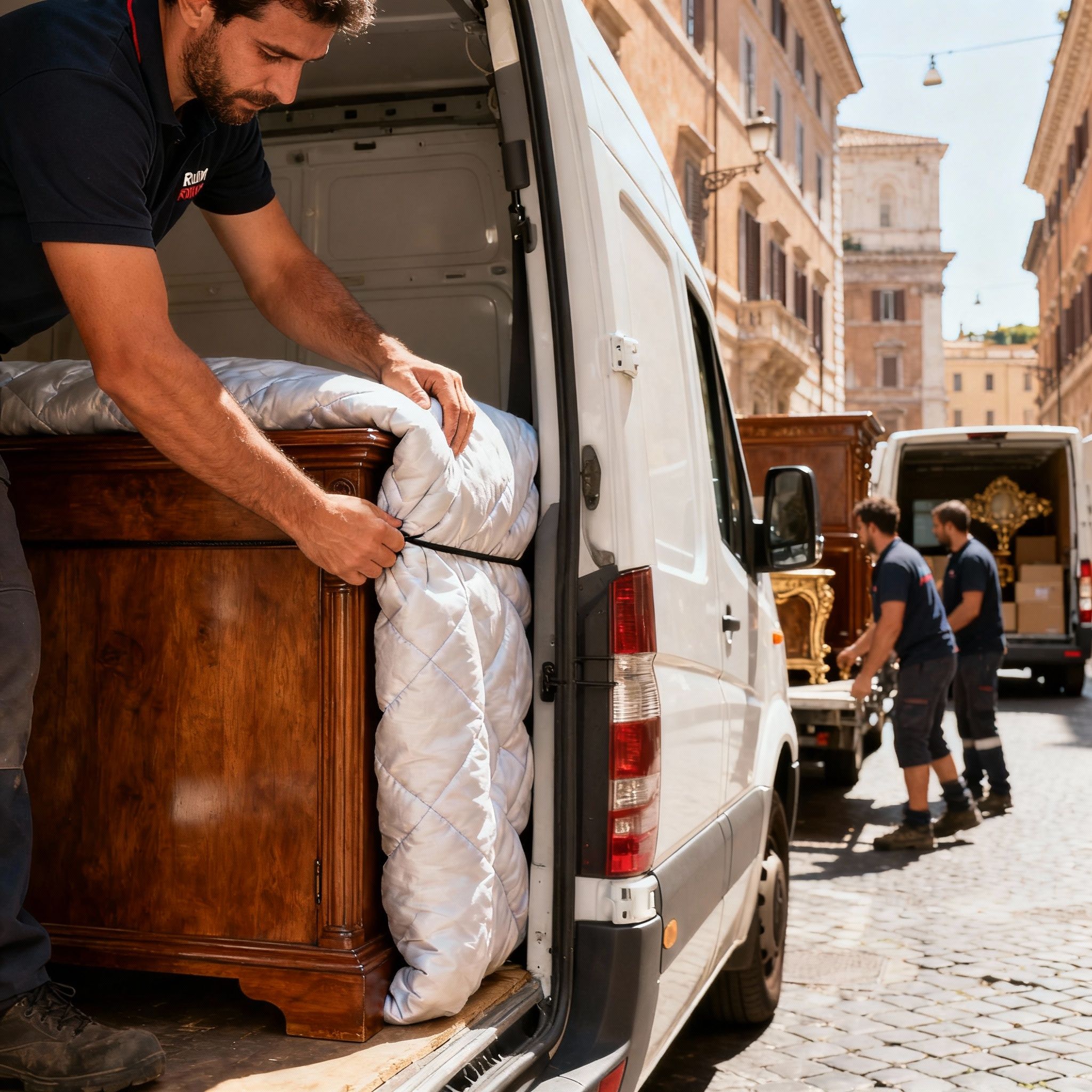 Quartiere Colonna - Dettaglio sulla protezione dei mobili con coperte professionali per un trasloco sicuro e protetto.