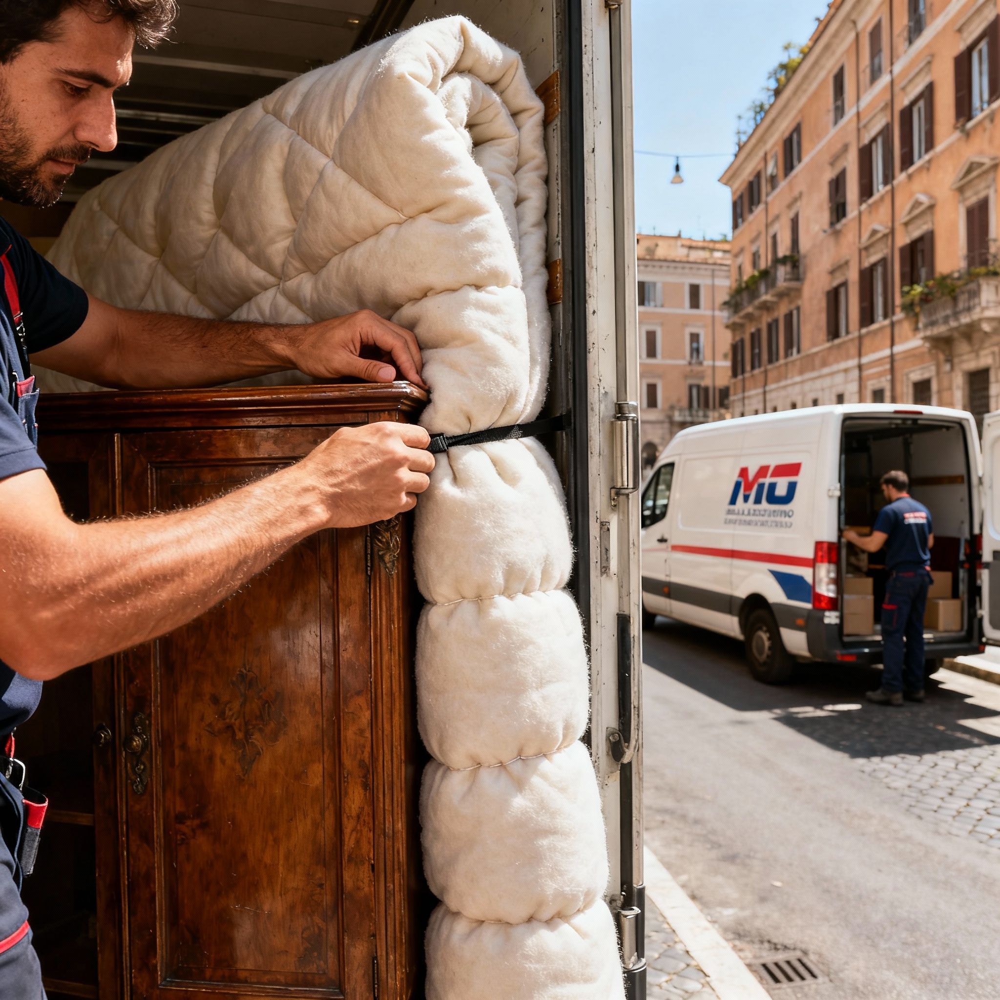 Trasloco Alessandrino - Dettaglio della protezione di un mobile con coperte.