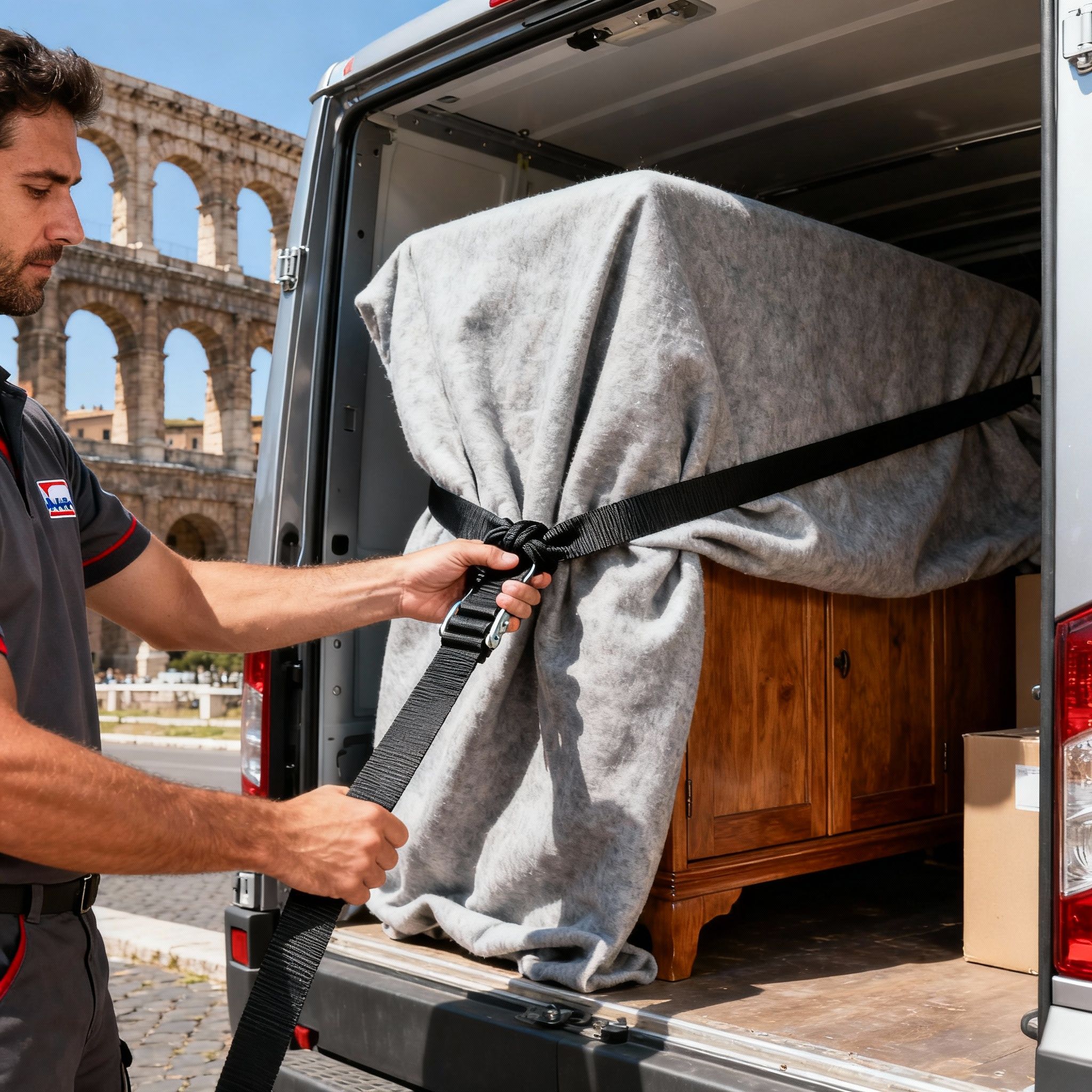 Trasloco Appio Claudio - Team di esperti movimentano con cura un mobile pesante sulle scale di un palazzo residenziale a Roma.
