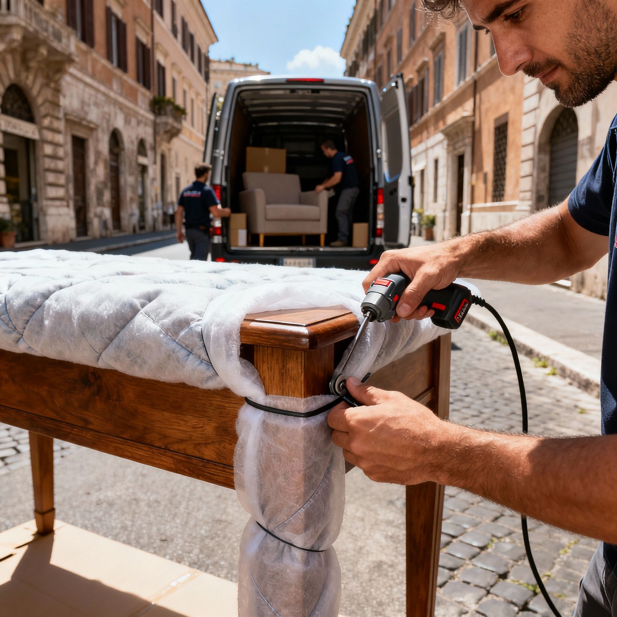 Trasloco Gianicolense - Dettaglio dell'imballaggio protettivo su un mobile, garanzia di massima cura.