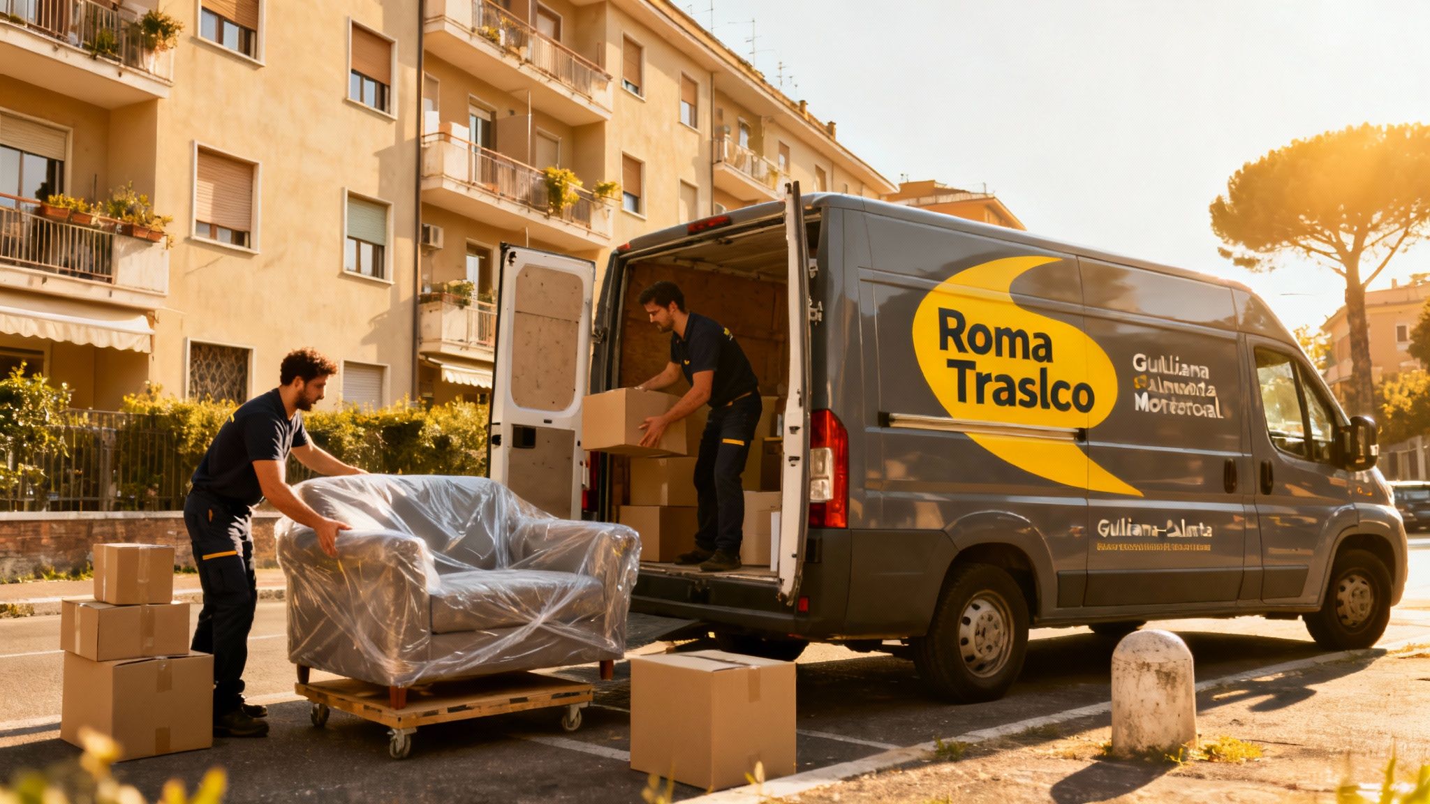 Trasloco Giuliano-Dalmata - Squadra professionale carica furgone moderno con logo ben visibile per un servizio rapido e sicuro.