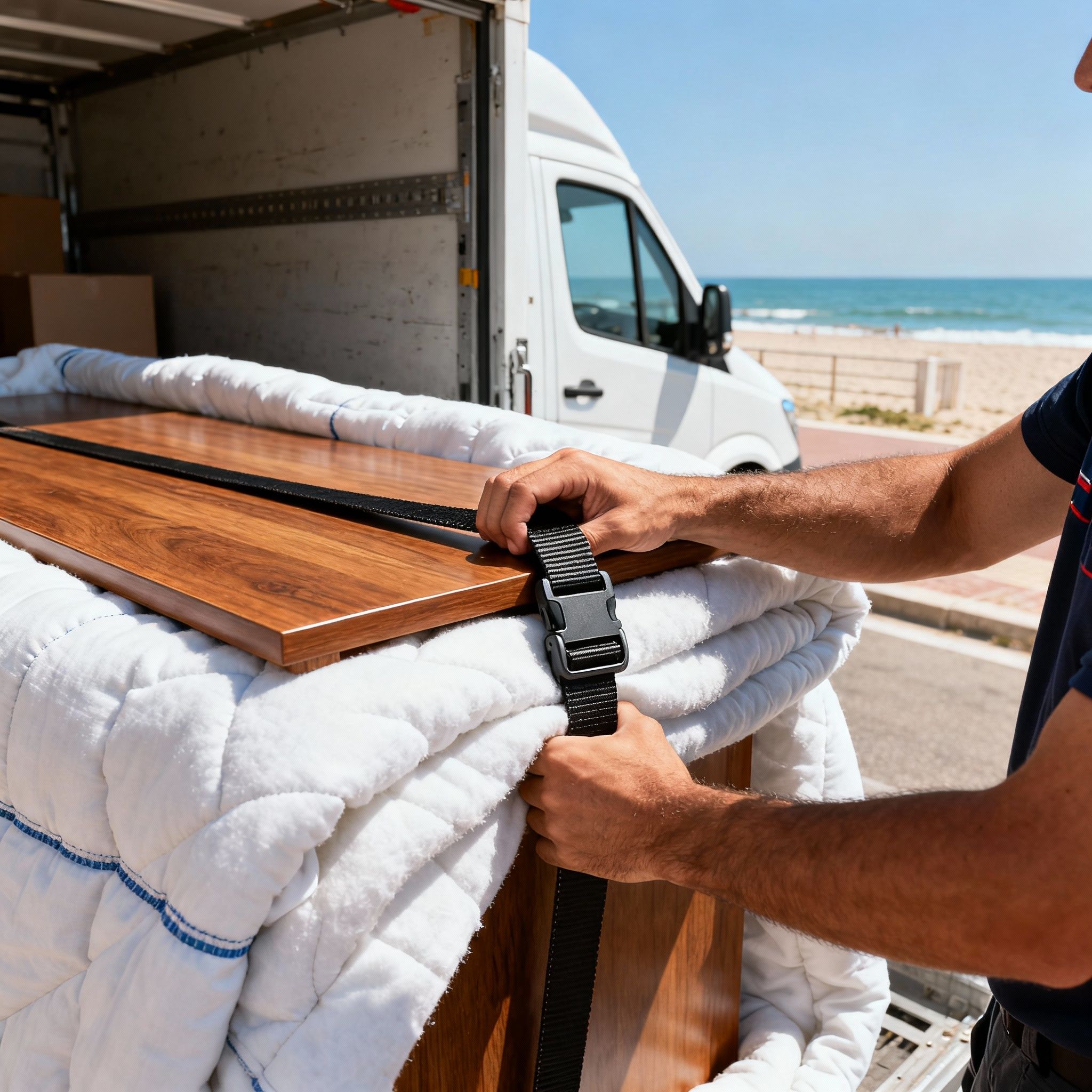 Trasloco Lido di Ostia Ponente - Dettaglio sulla messa in sicurezza del mobilio all'interno del furgone.