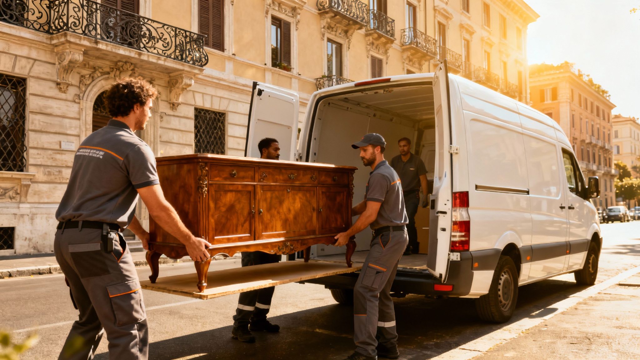 Trasloco Parioli - Squadra di traslocatori professionisti carica un furgone in una via elegante del quartiere.