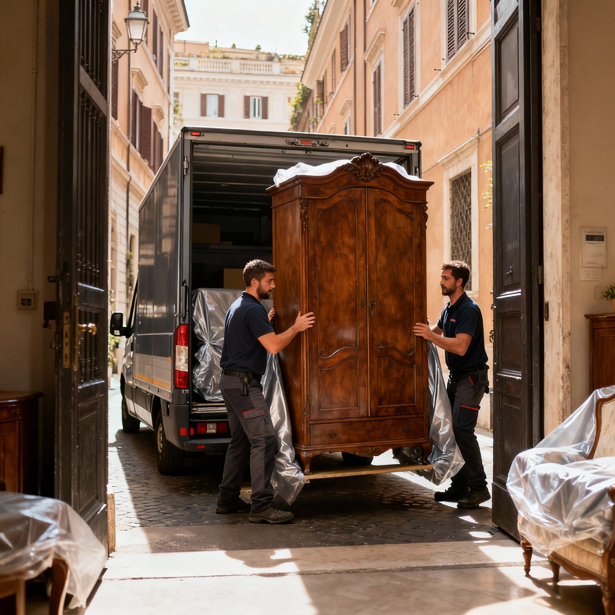 Trasloco Salario - Team di professionisti esperti che trasporta con cura mobili di valore durante un servizio di trasloco a Roma.