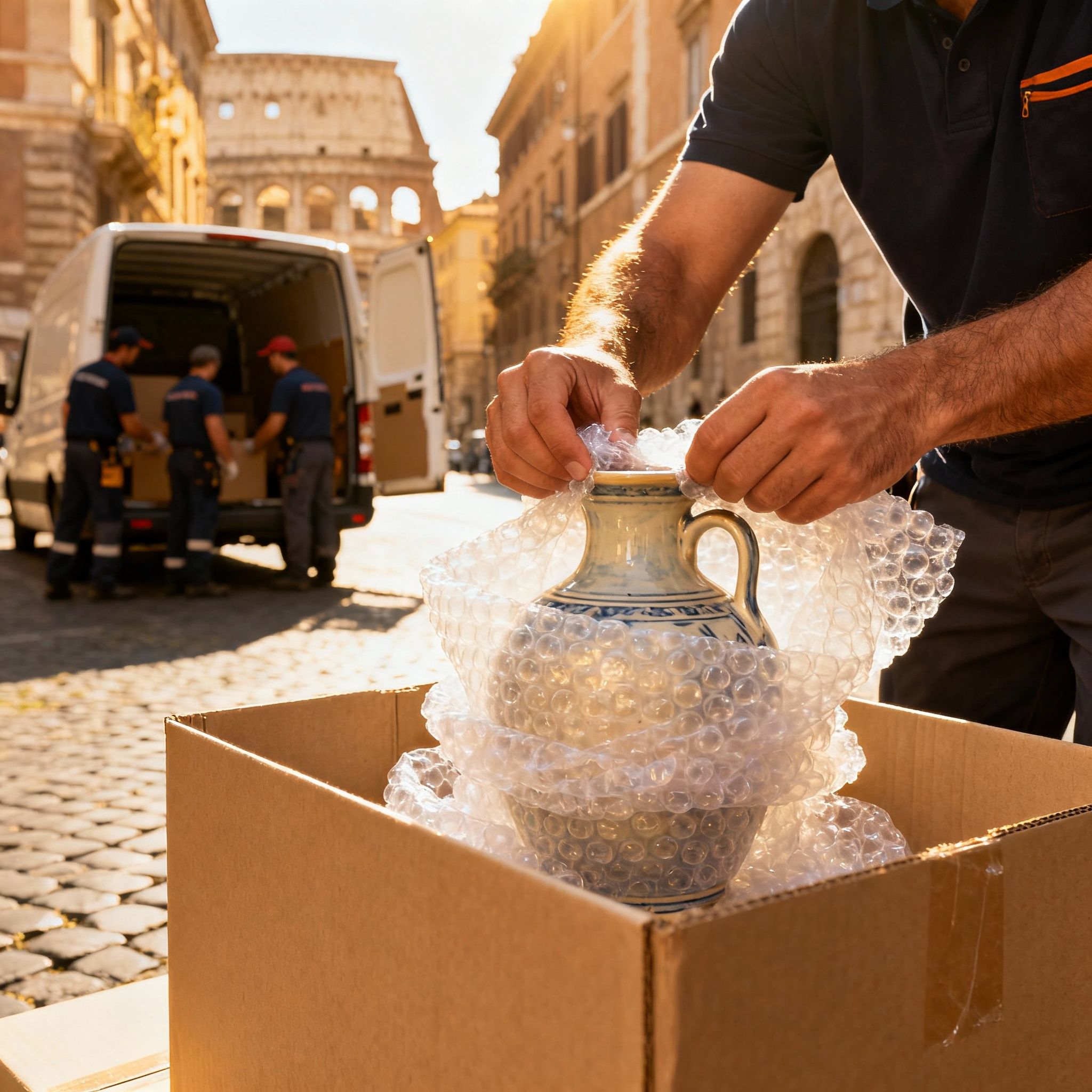 Trasloco Tuscolano - Dettaglio imballaggio oggetti fragili con materiali di alta qualità per massima protezione.
