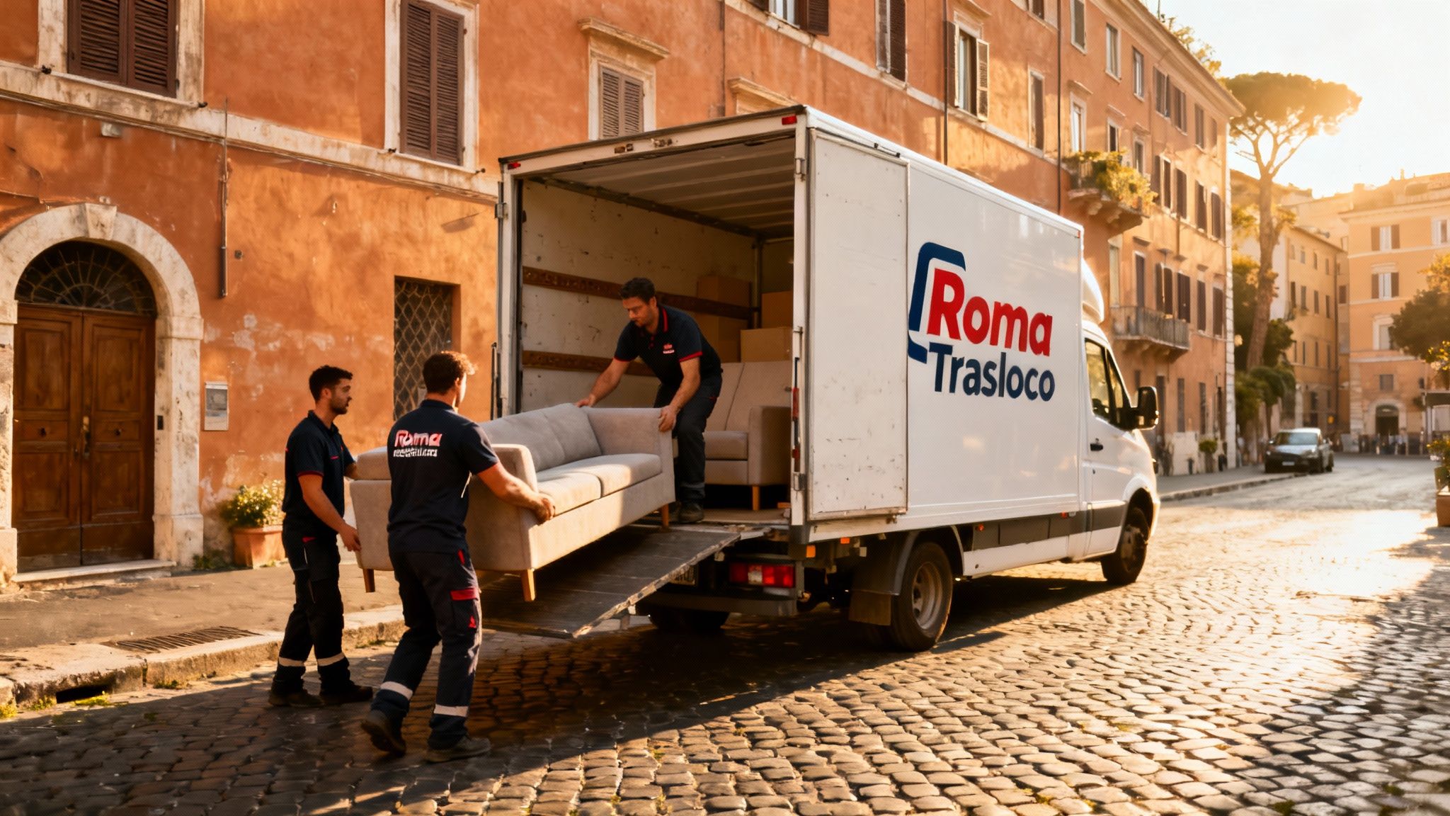 Quartiere Acqua Vergine - squadra professionale carica mobili su furgone Roma Trasloco