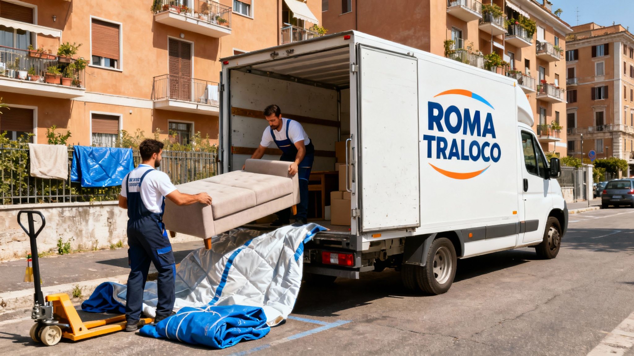 Quartiere Africano - team di traslocatori professionisti carica furgone con mobili
