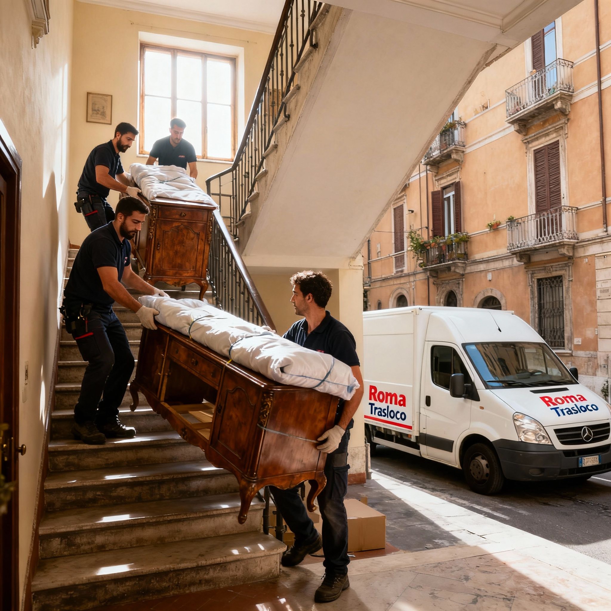 Quartiere Africano - operatori specializzati trasportano mobili con precisione
