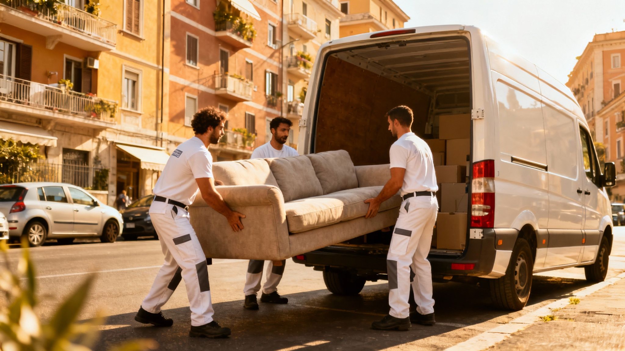 Quartiere Borghesiana - caricamento divano su furgone Roma Trasloco