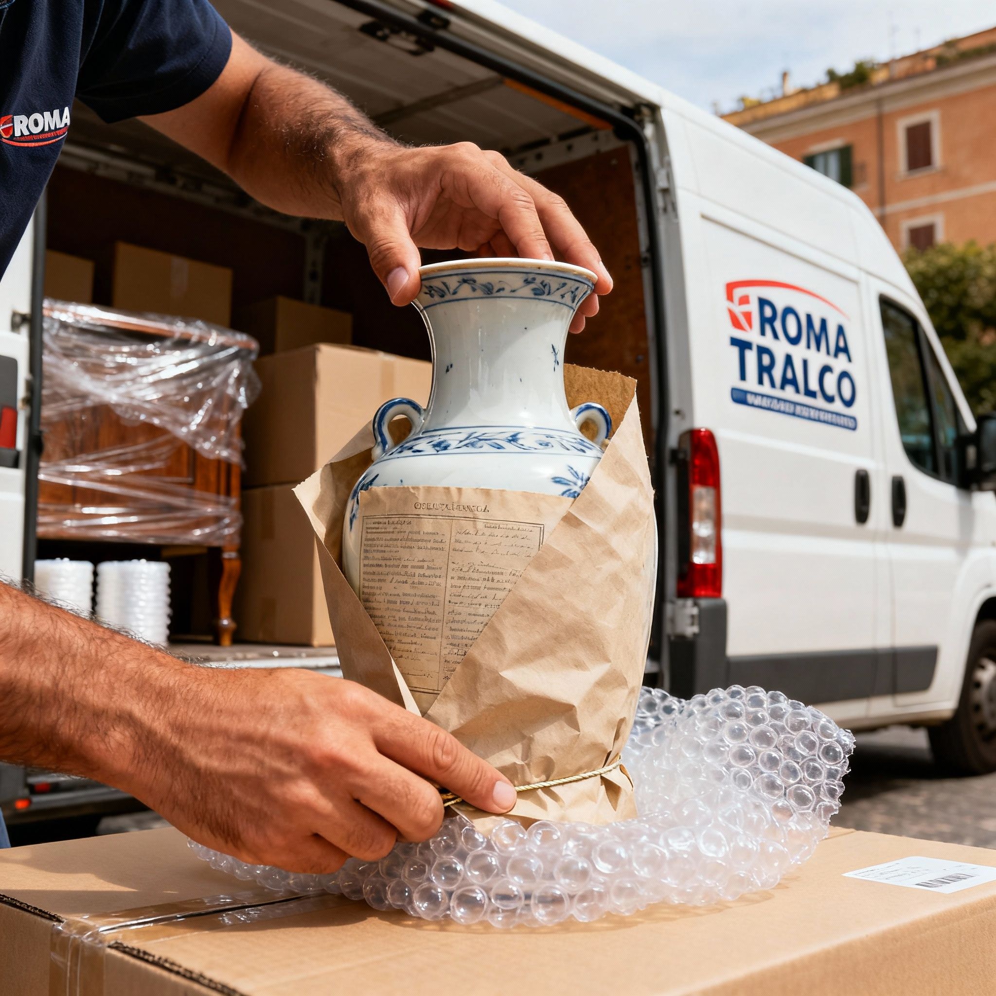 Quartiere Casal Monastero - squadra professionale carica mobili su furgone Roma Trasloco