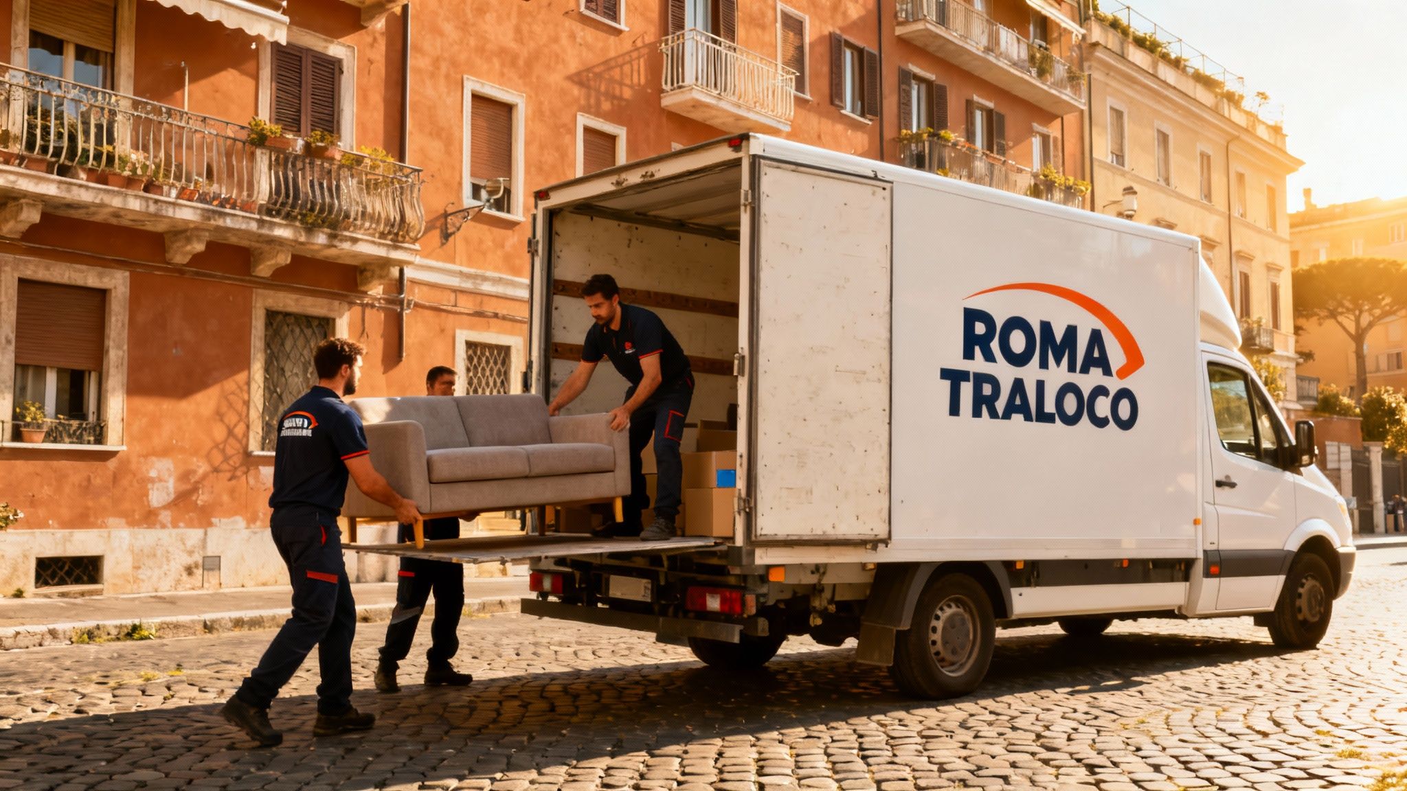Quartiere Casale Caletto - squadra professionale carica mobili su furgone Roma Trasloco