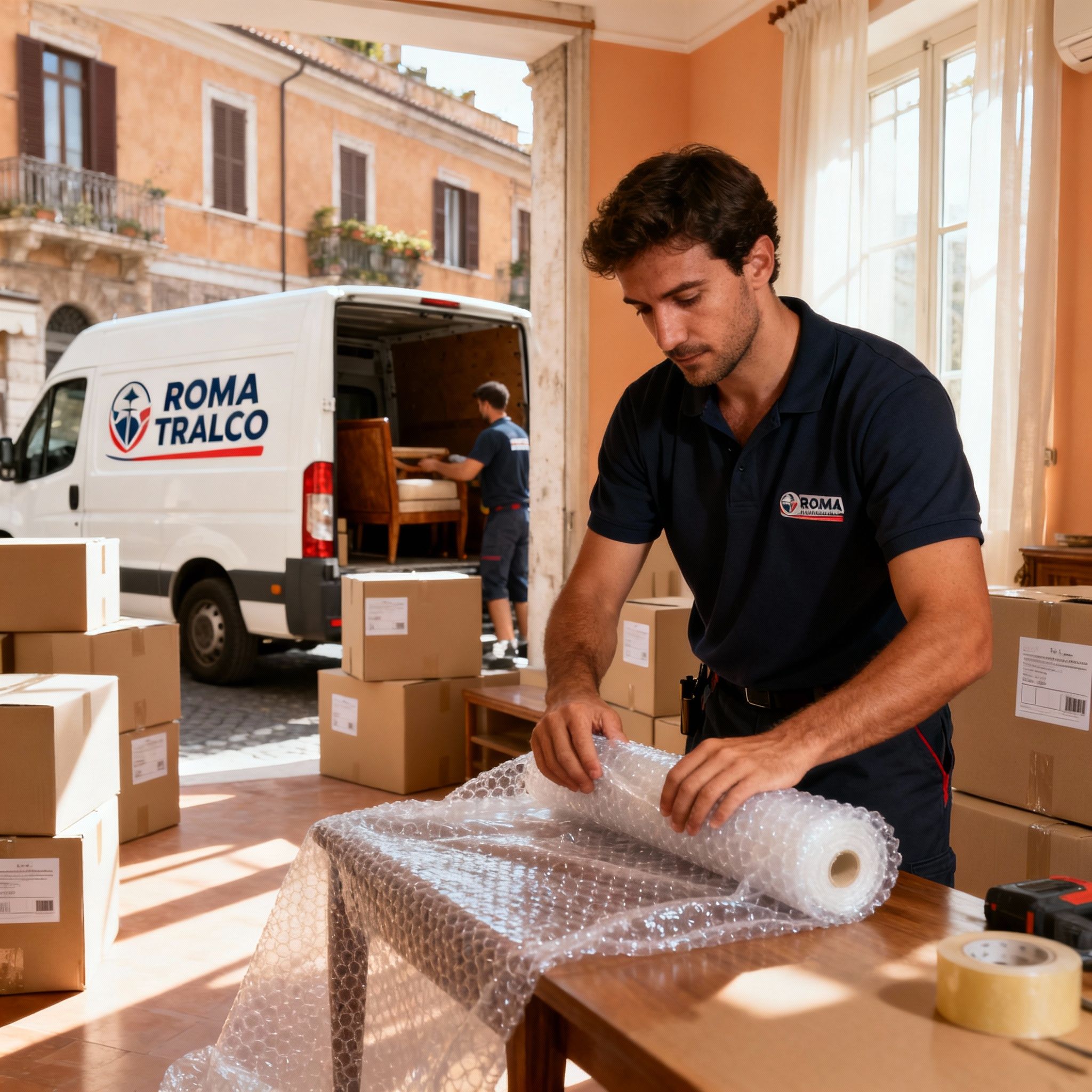 Quartiere Casale Cavallari – Salone - squadre professionali caricano mobili su furgoni Roma Trasloco