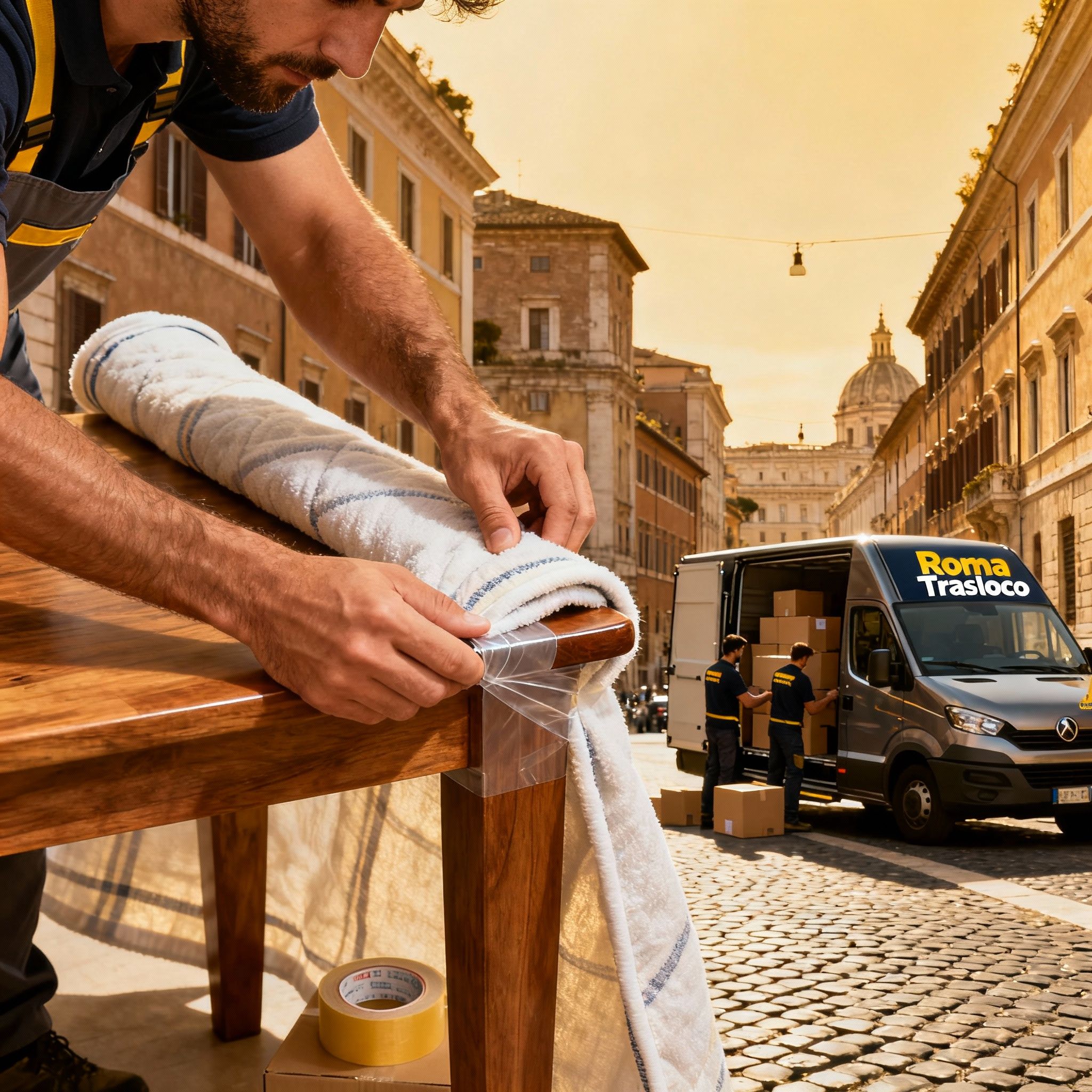 Dettaglio dell'imballaggio di qualità per traslochi sicuri nel Quartiere Castro Pretorio da parte di Roma Trasloco.