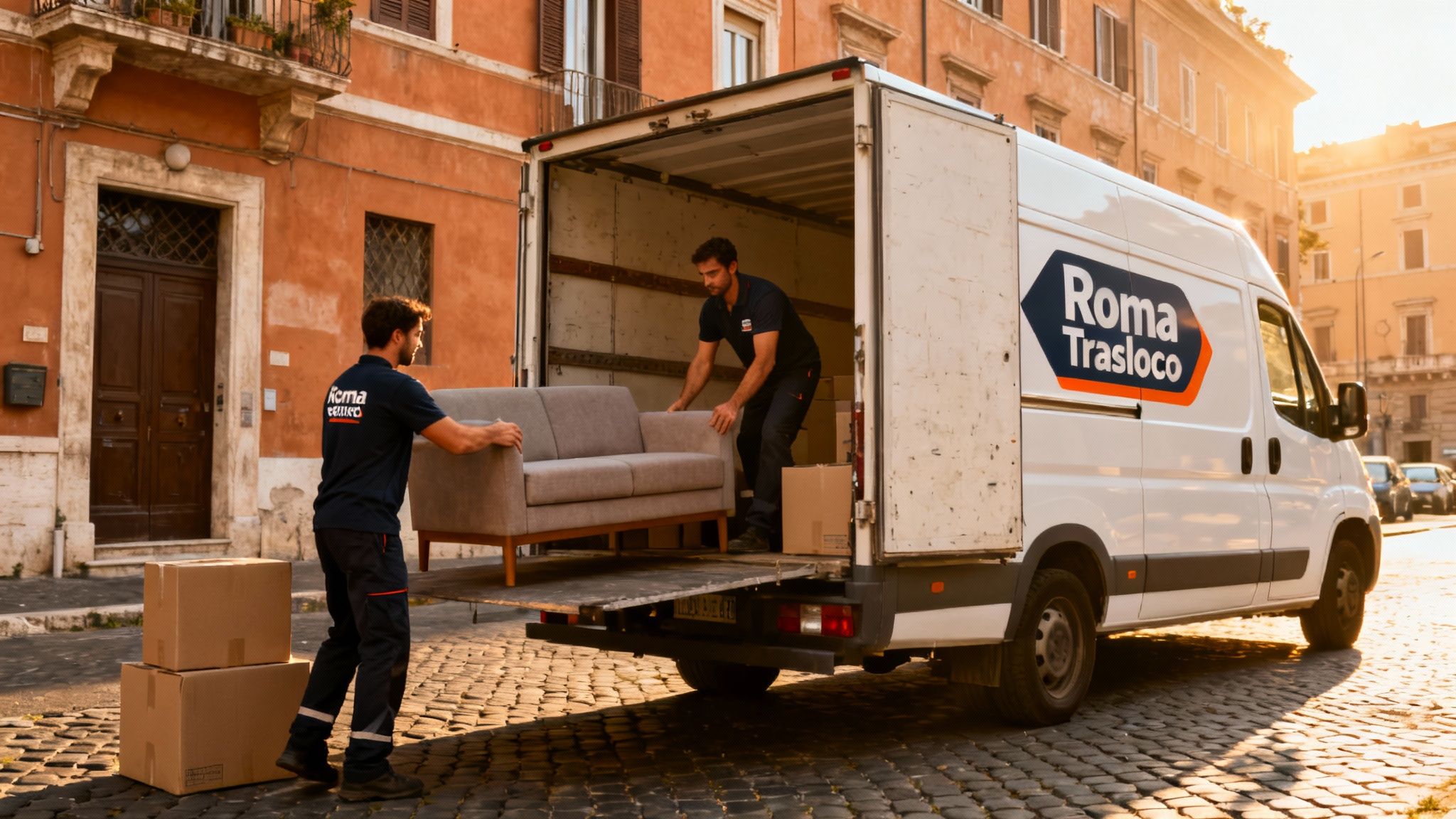 Quartiere Certosa - squadra professionale carica mobili su furgone Roma Trasloco