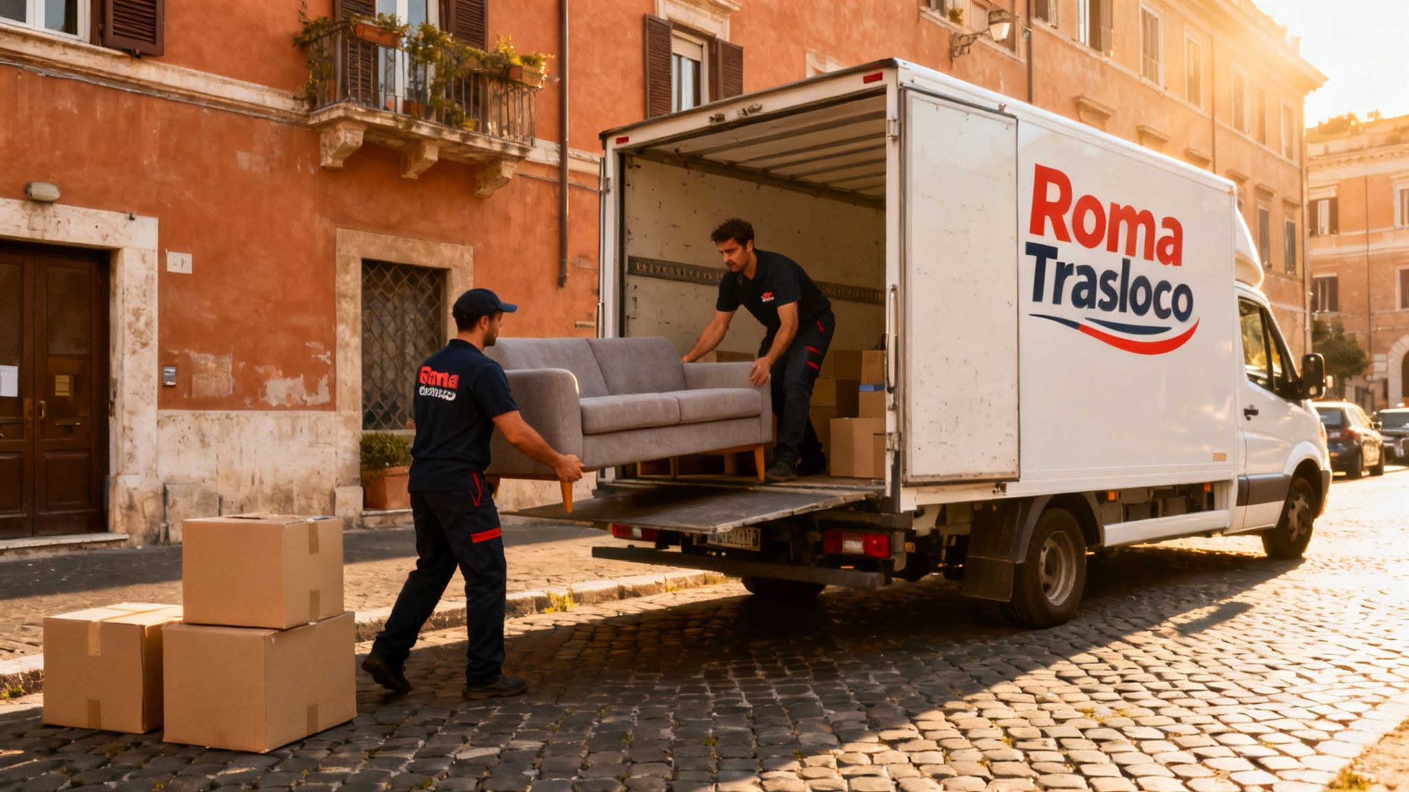 Quartiere Collatino - squadra professionale carica mobili su furgono Roma Trasloco