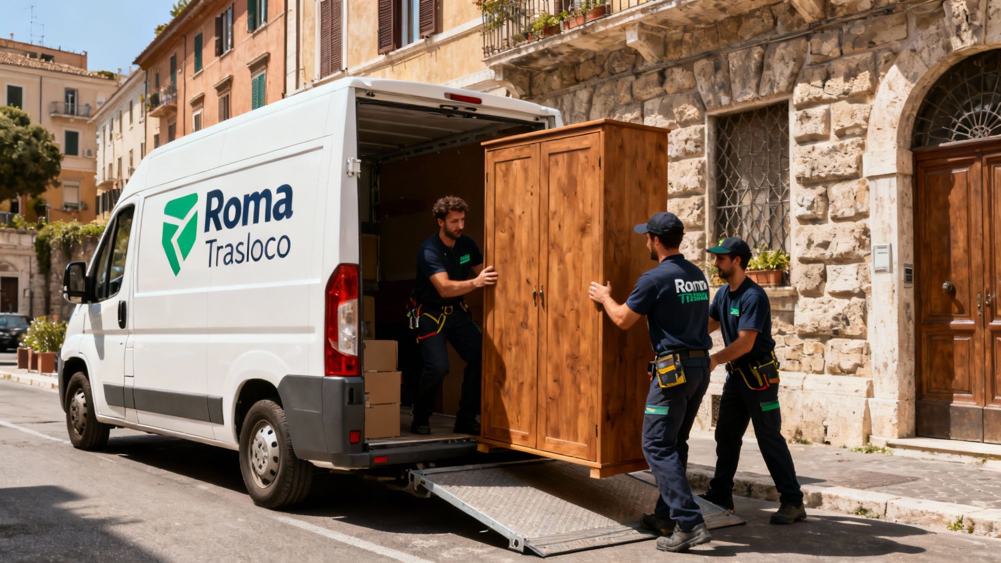 Quartiere Colle Monfortani - squadra carica armadio nel furgone