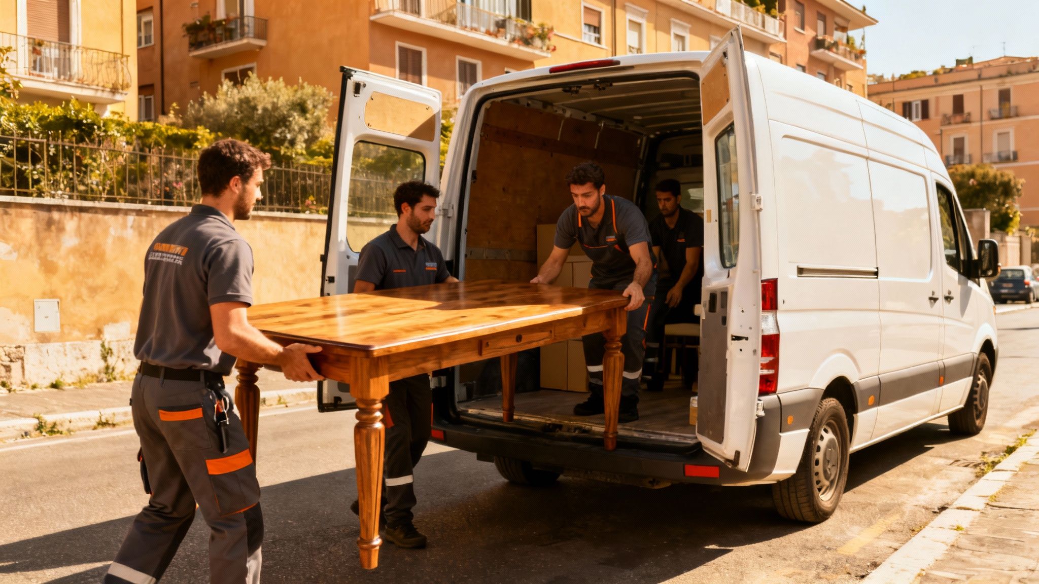 Quartiere Colle Regilo - squadra carica tavolo nel furgone