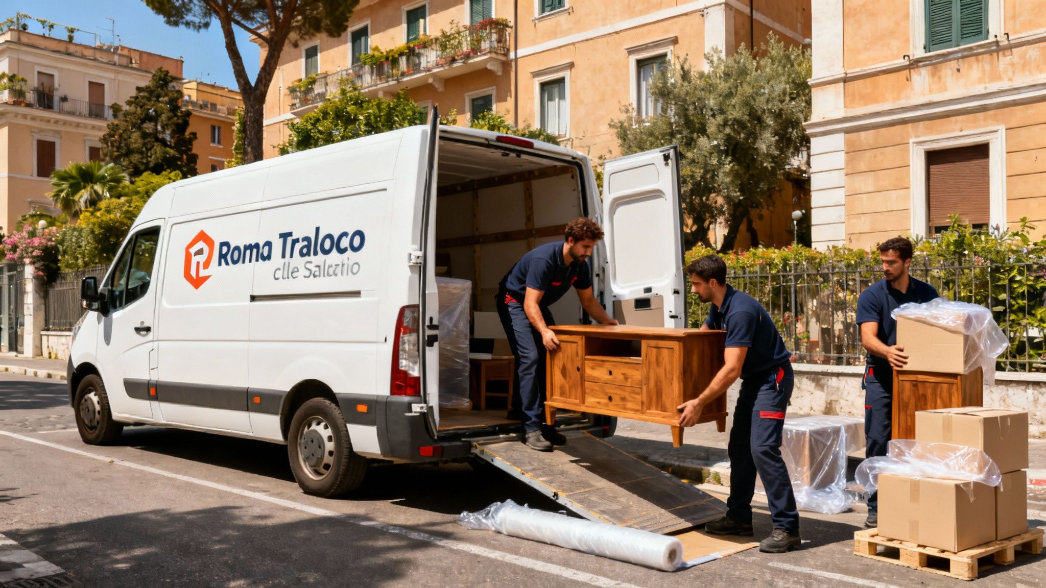 Quartiere Colle Salario - squadra professionale carica mobili su furgone Roma Trasloco