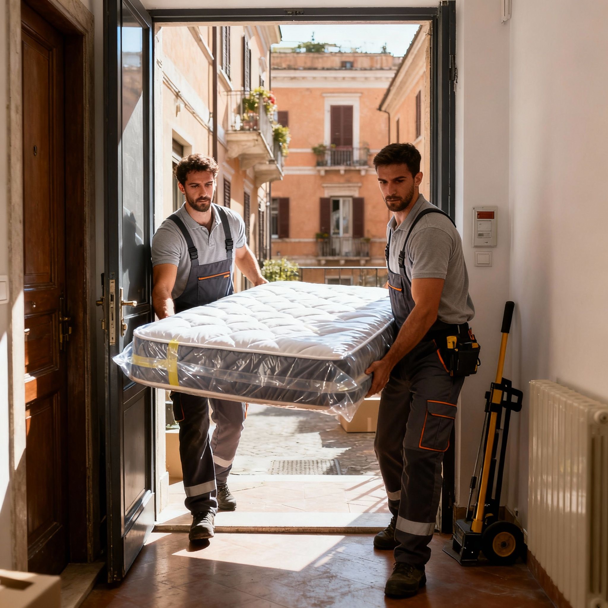 Quartiere Colle del Sole - trasporto materasso in squadra