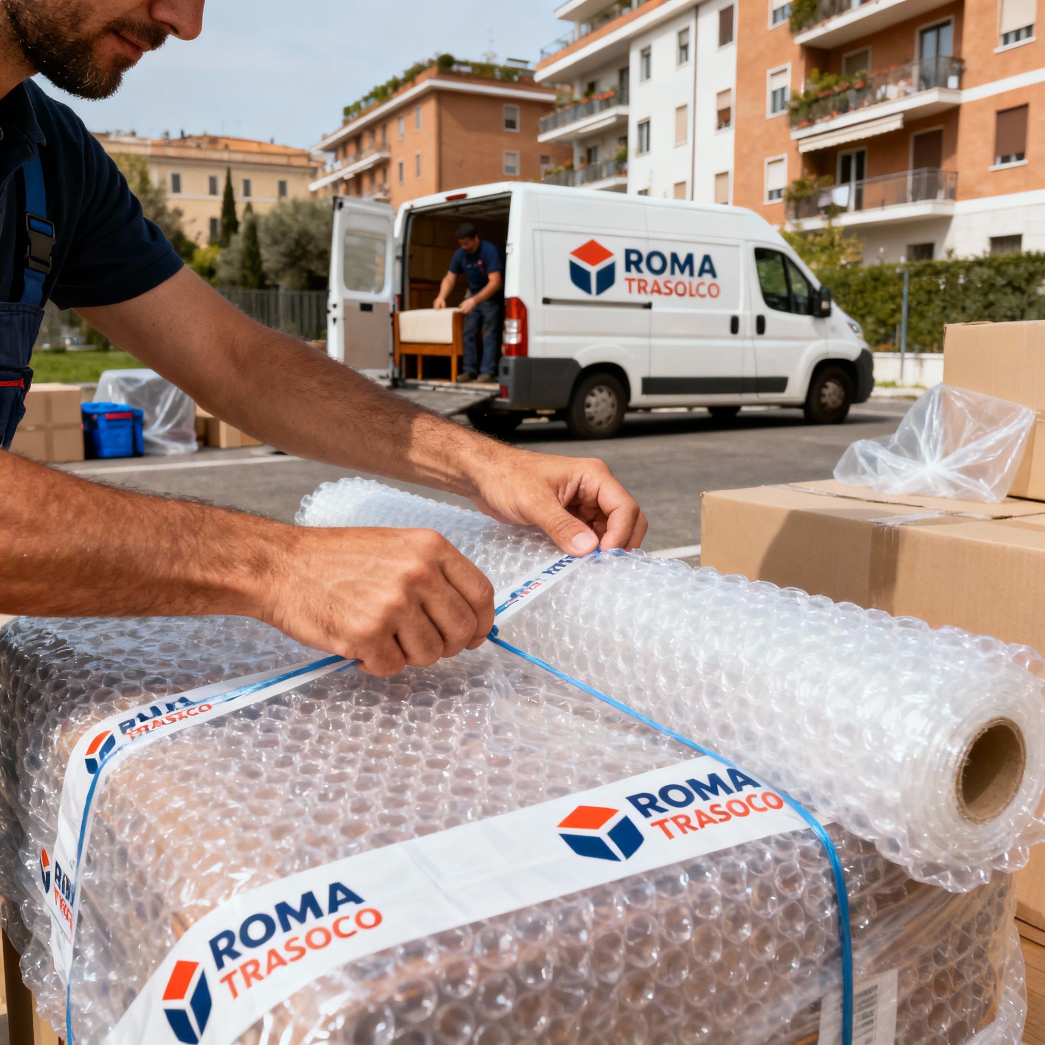 Quartiere Colli Aniene - dettaglio mani esperte impacchettano con cura oggetti fragili