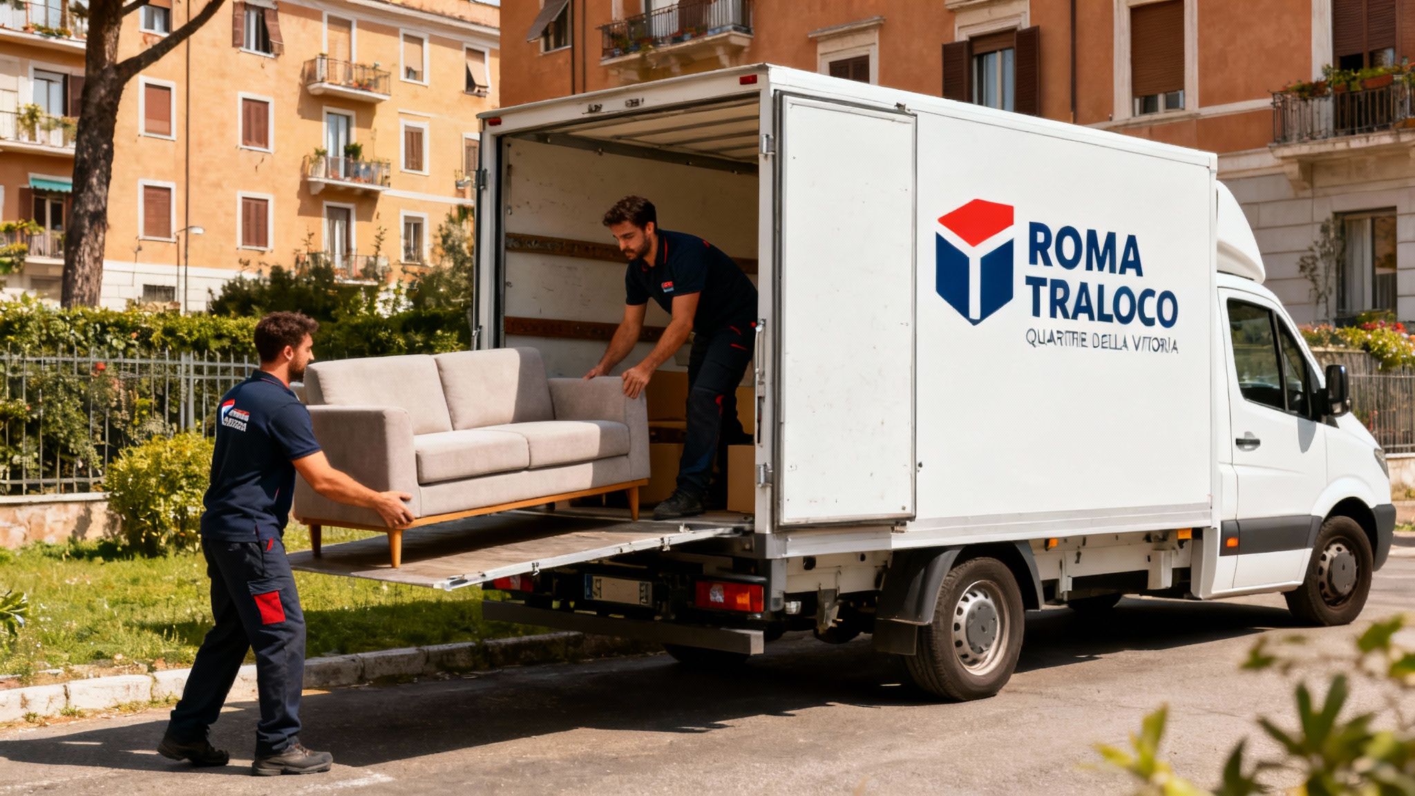 Quartiere Della Vittoria - squadra professionale carica mobili su furgone Roma Trasloco