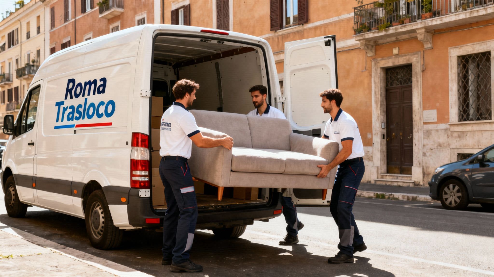 Quartiere Finocchio - squadra carica mobili su furgone Roma Trasloco