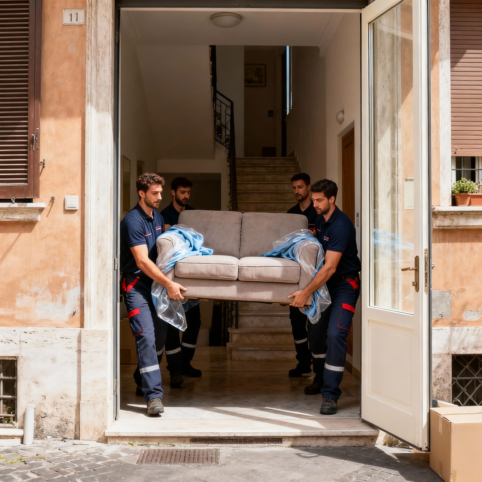 Quartiere La Rustica - team trasporta divano
