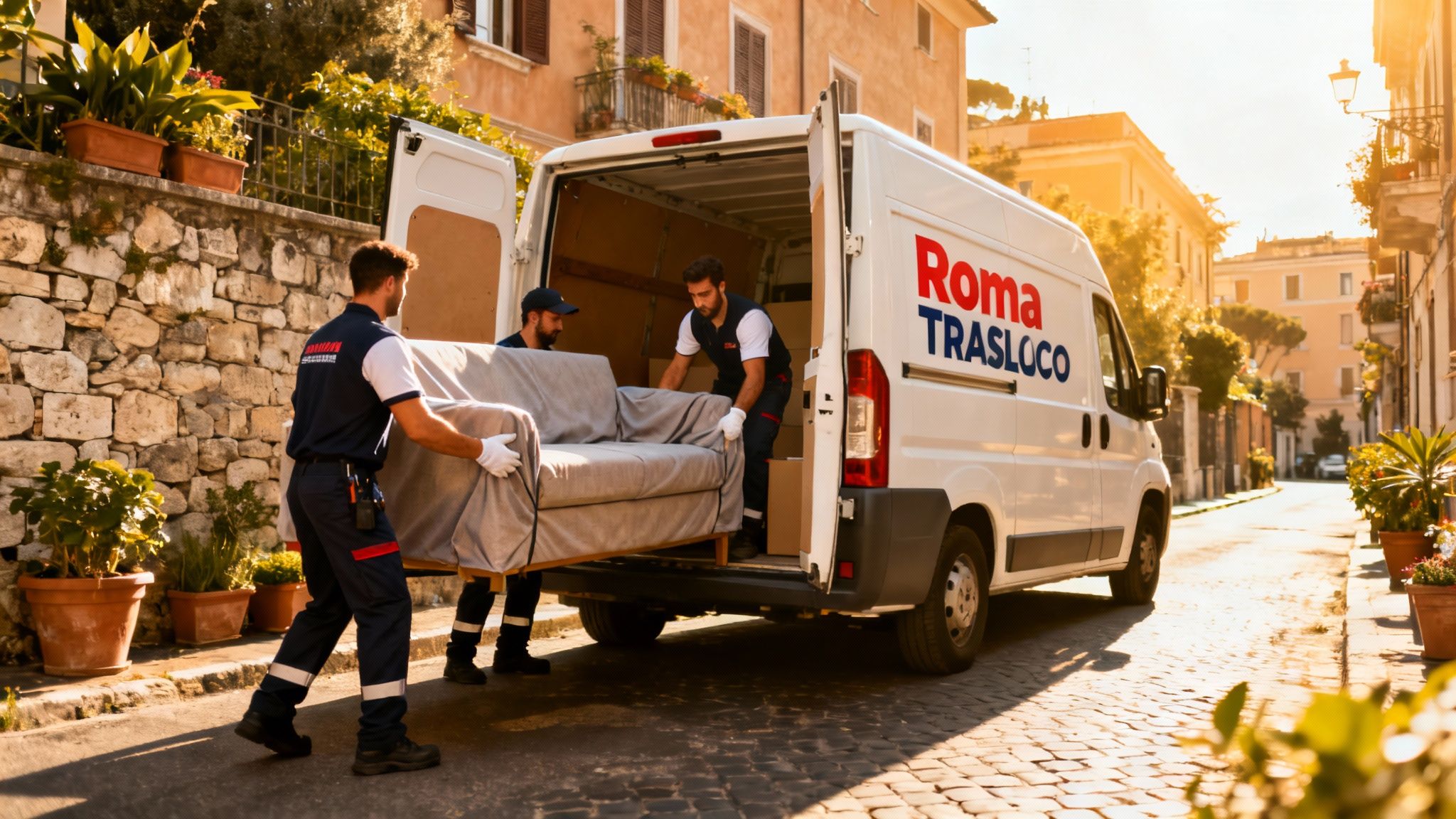 Quartiere La Rustica - squadra carica mobili nel furgone