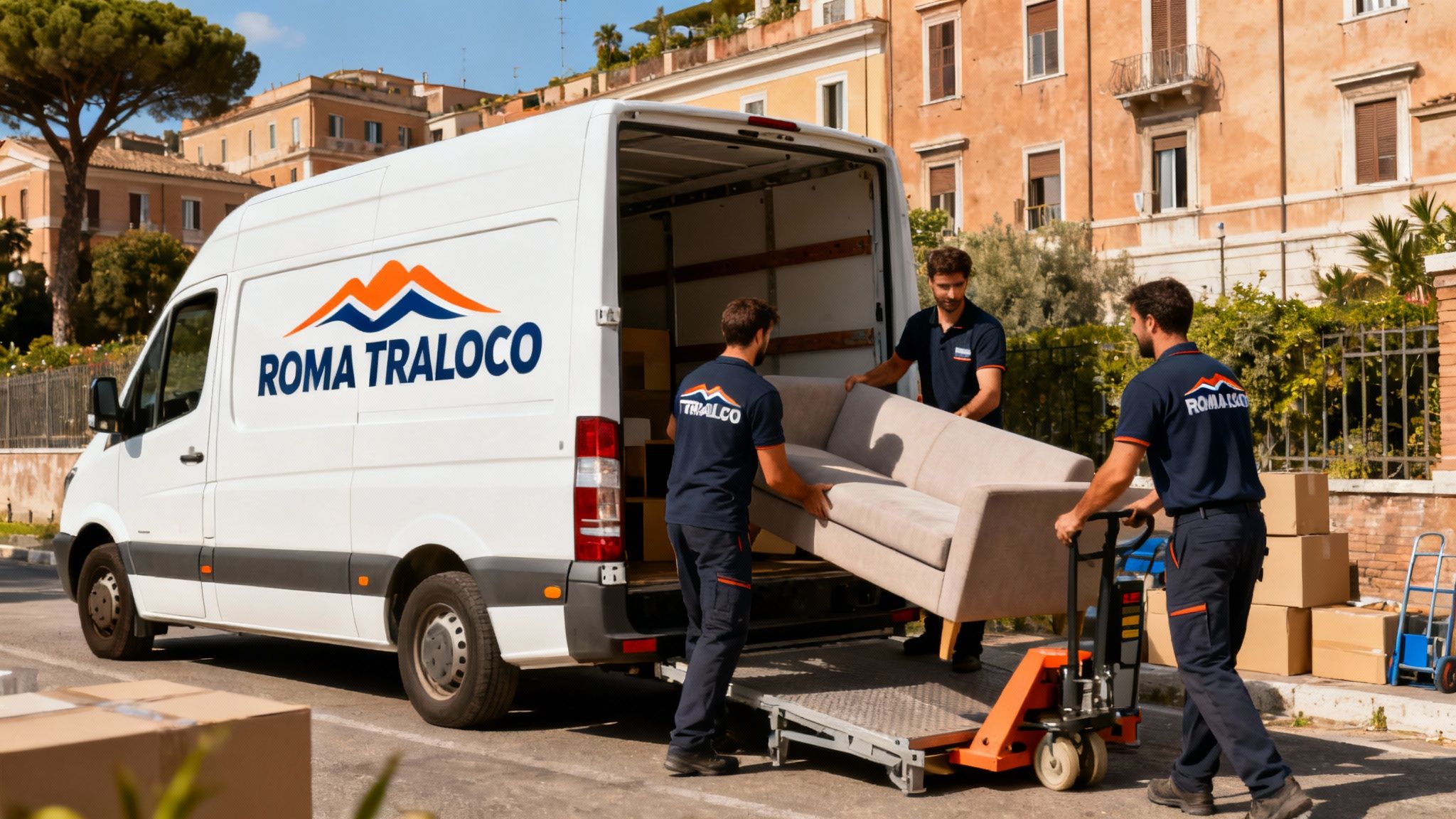 Quartiere Lanciani - squad professional carica mobili su furgone Roma Trasloco