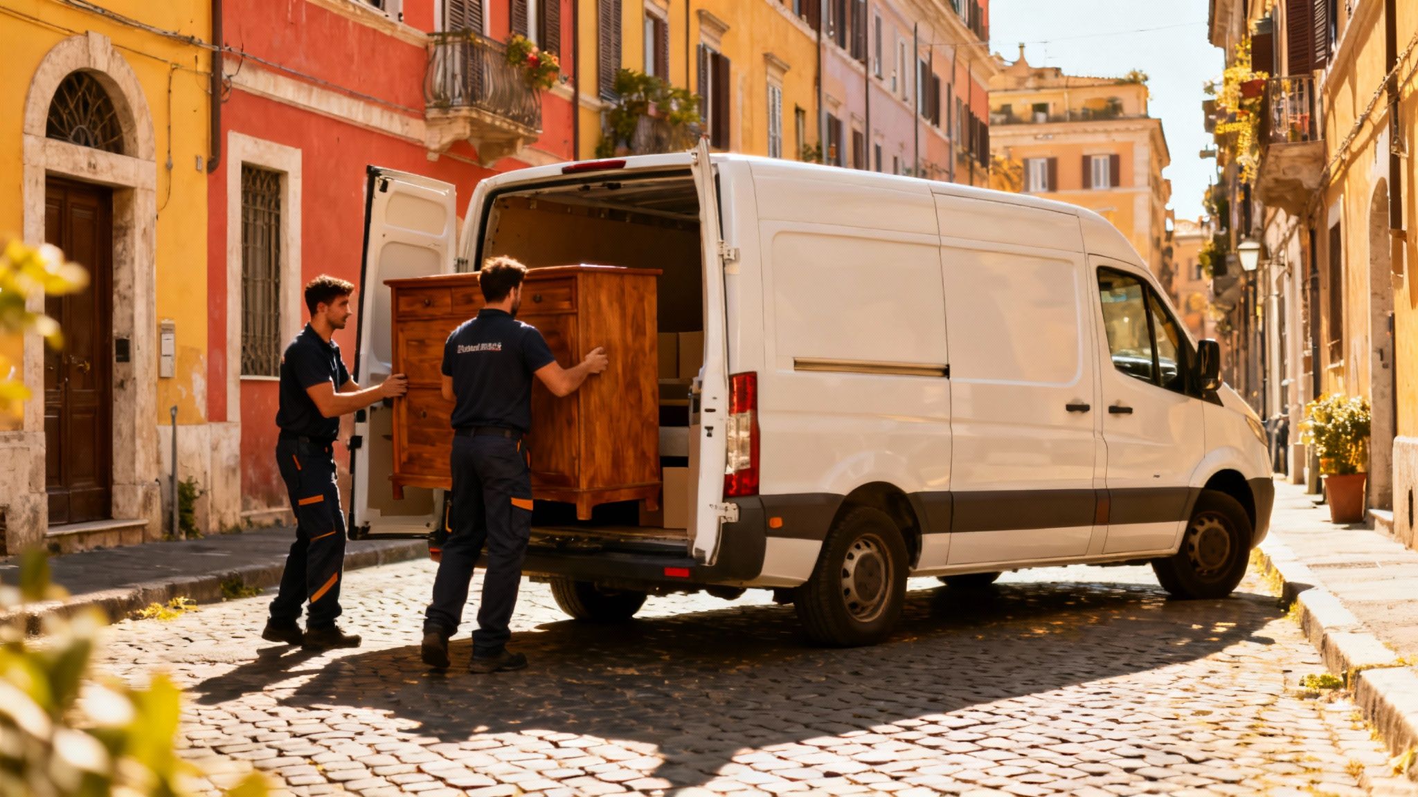 Quartiere Pigneto - squadra carica mobili su furgone