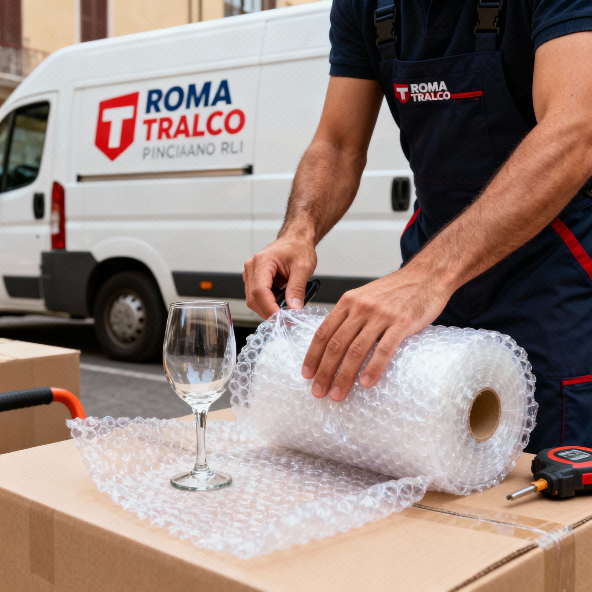 Quartiere Pinciano - dettaglio mani esperte proteggono bicchieri fragili con pluriball