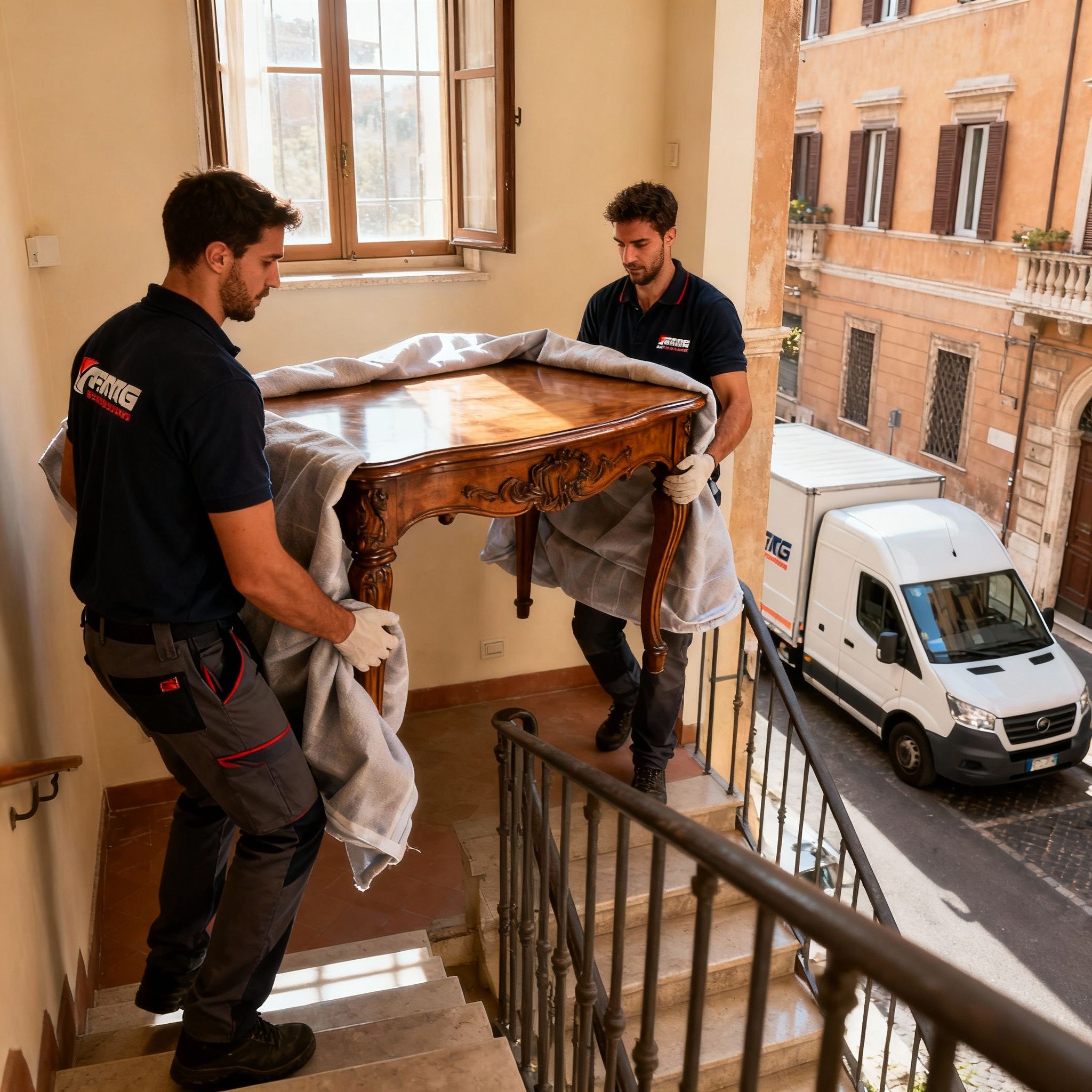 Quartiere Portonaccio - operatori maschi collaborano nel trasporto di mobili con cura professionale