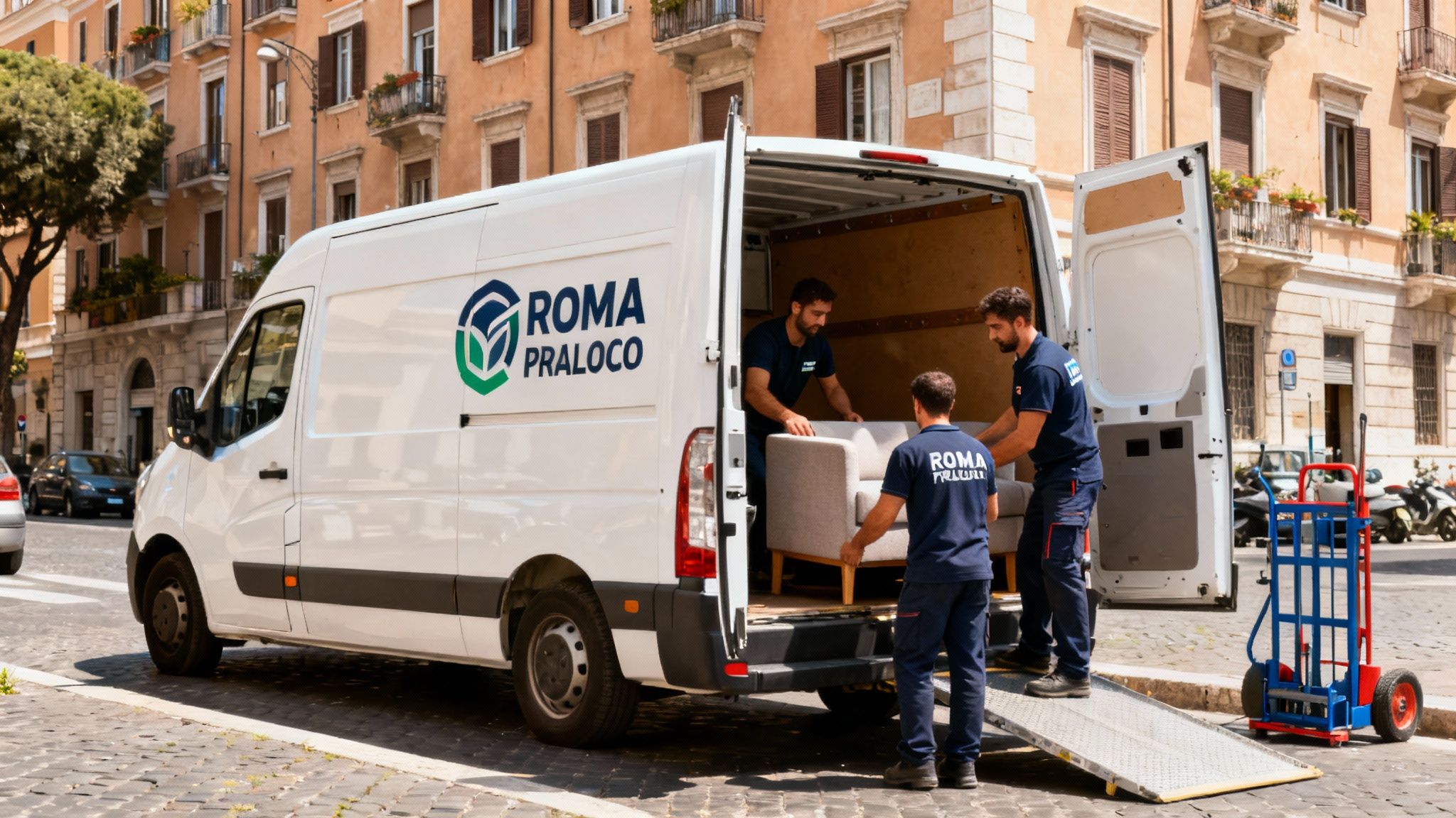 Quartiere Prati - squadra professionale carica mobili su furgone Roma Trasloco moderno, efficienza e organizzazione garantite