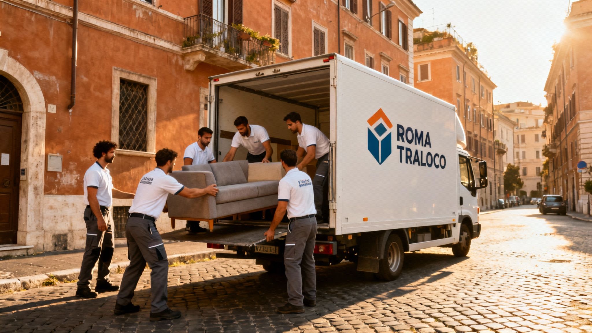 Quartiere Prati Fiscali - squadra professionale carica mobili su furgone Roma Trasloco