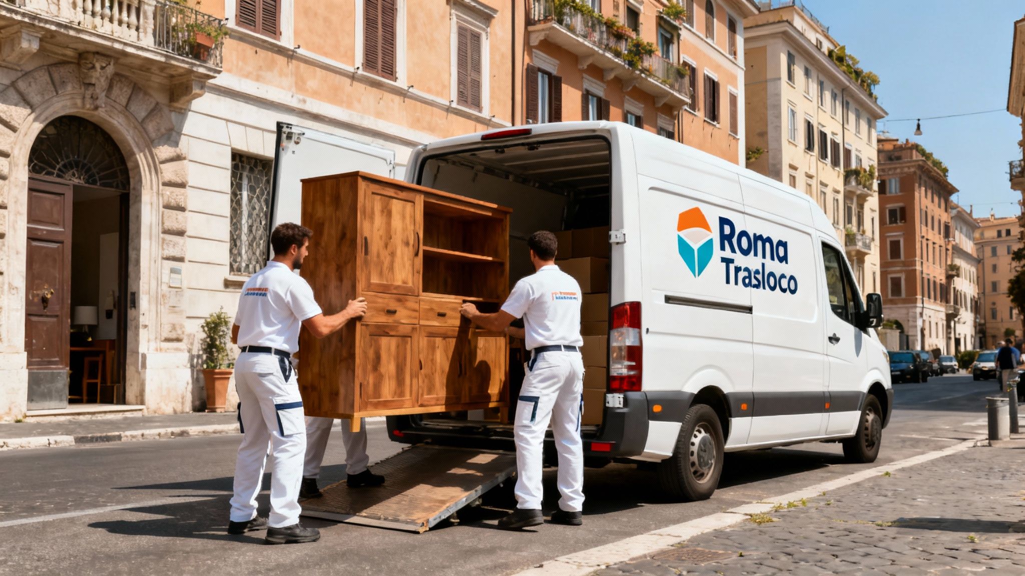 Quartiere Quarticciolo - squadra carica mobili nel furgone Roma Trasloco