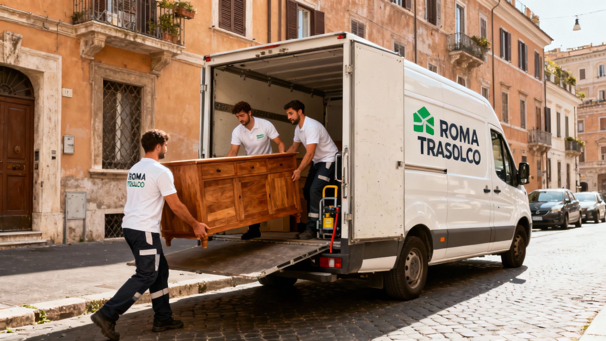 Quartiere Quartiere Australiano - squadra professionale carica mobili su furgone Roma Trasloco
