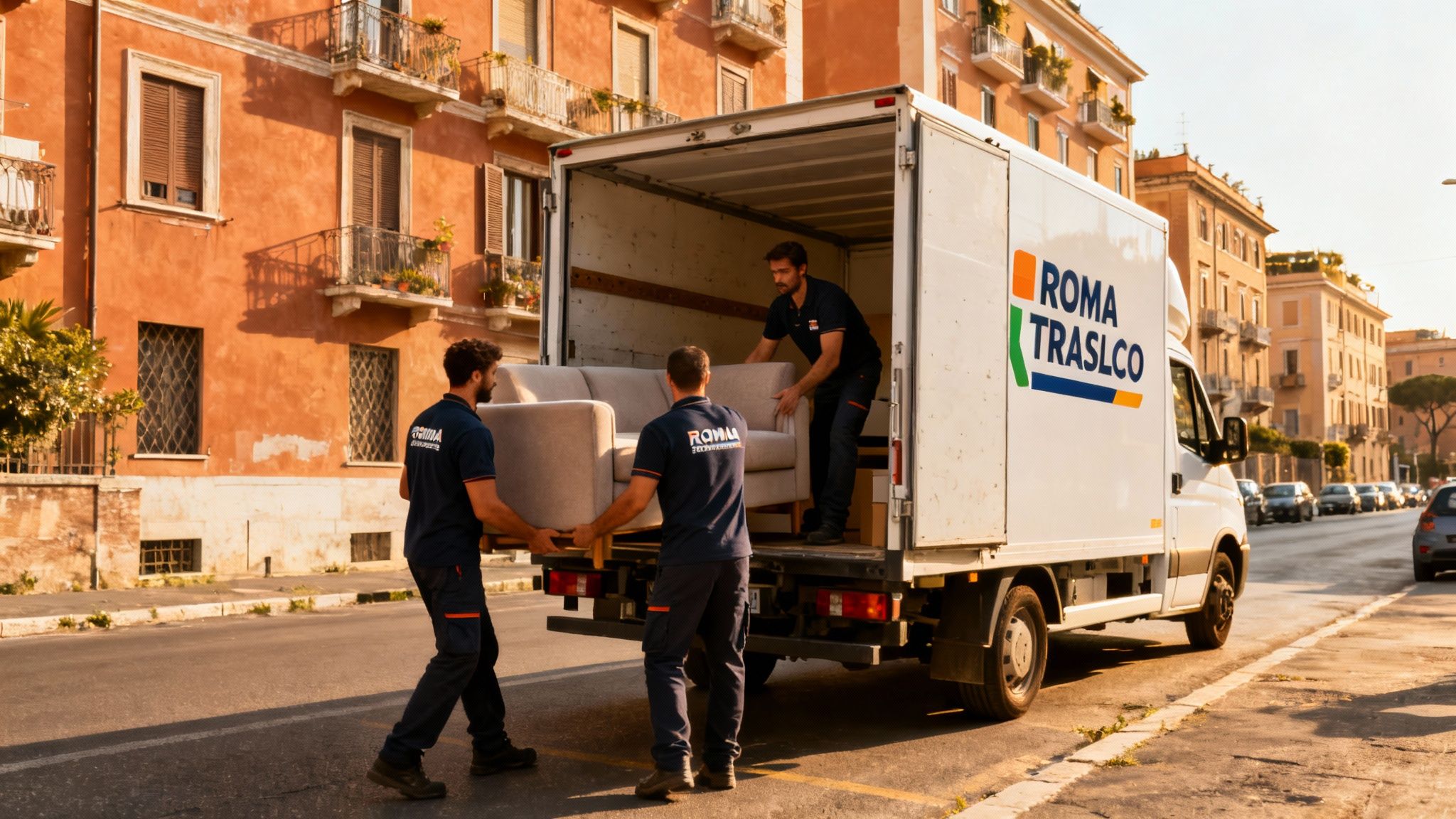 Quartiere Rebibbia – Ponte Mammolo - squadra professionale carica mobili su furgone Roma Trasloco