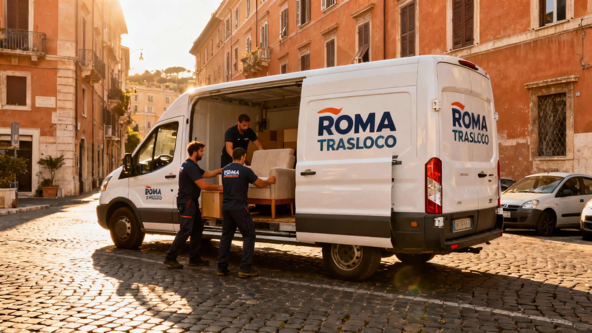 Quartiere Rocca Cencia - squadra professionale carica mobili su furgono Roma Trasloco