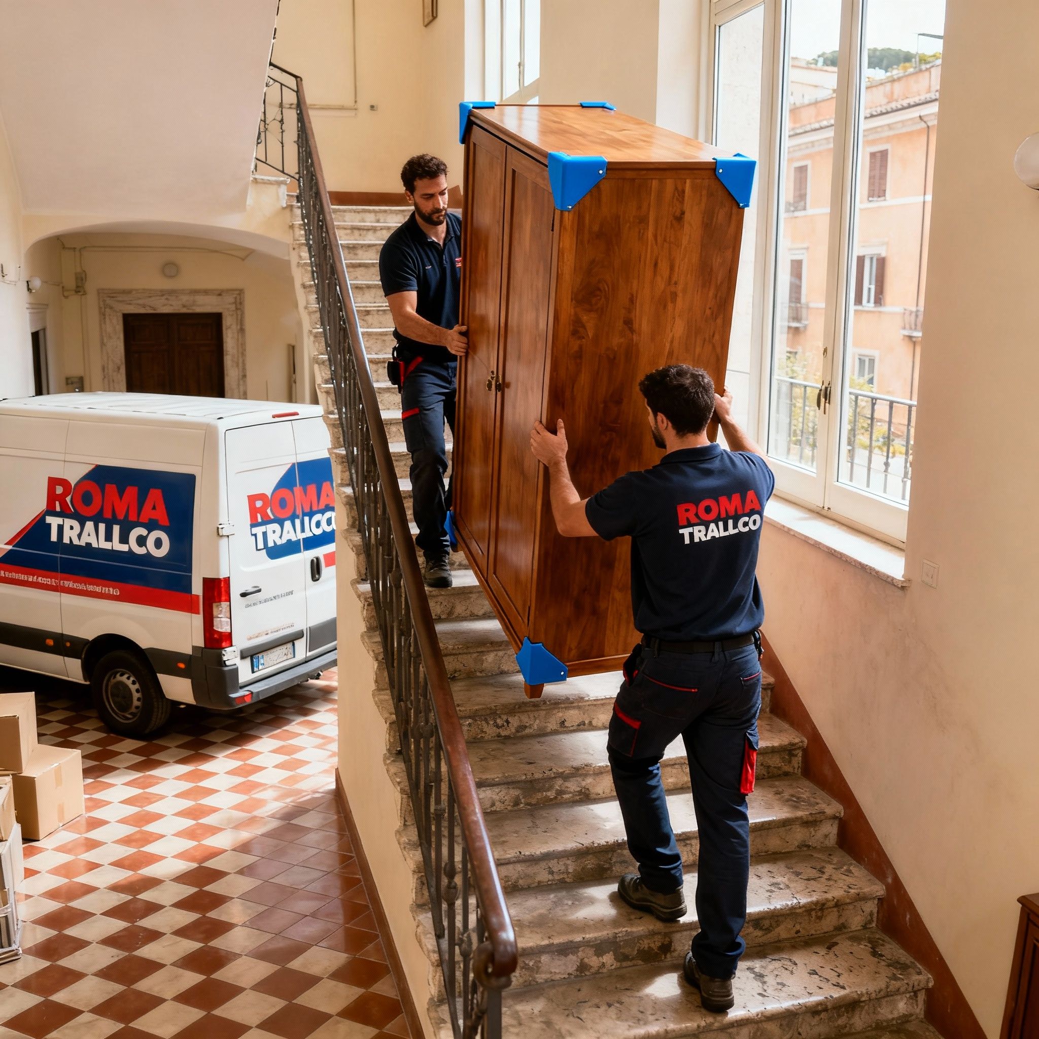 Quartiere Salario - operatori maschili collaborano per trasportare mobili con professionalità