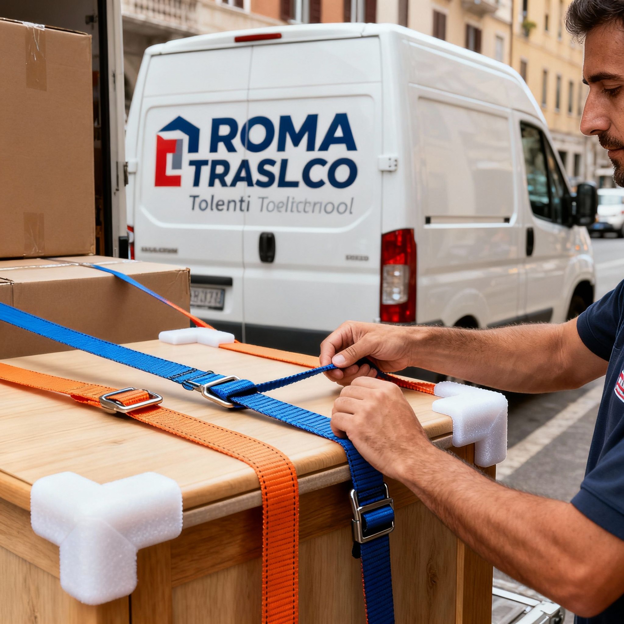 Quartiere Talenti - Dettaglio mani operatore con attrezzature professionali protezione mobili
