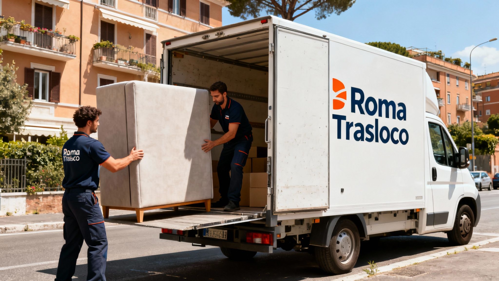 Quartiere Torraccia - squadra maschile professionale carica mobili su furgone Roma Trasloco