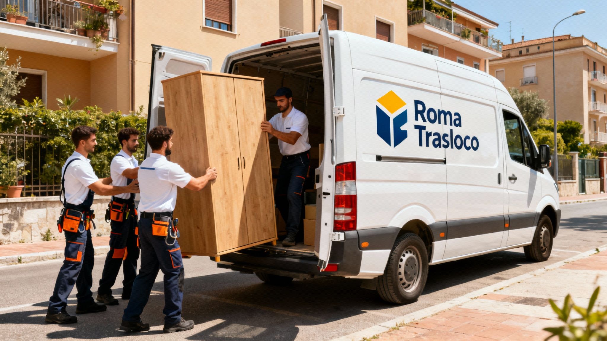 Quartiere Torre Angela - caricamento guardaroba nel furgone
