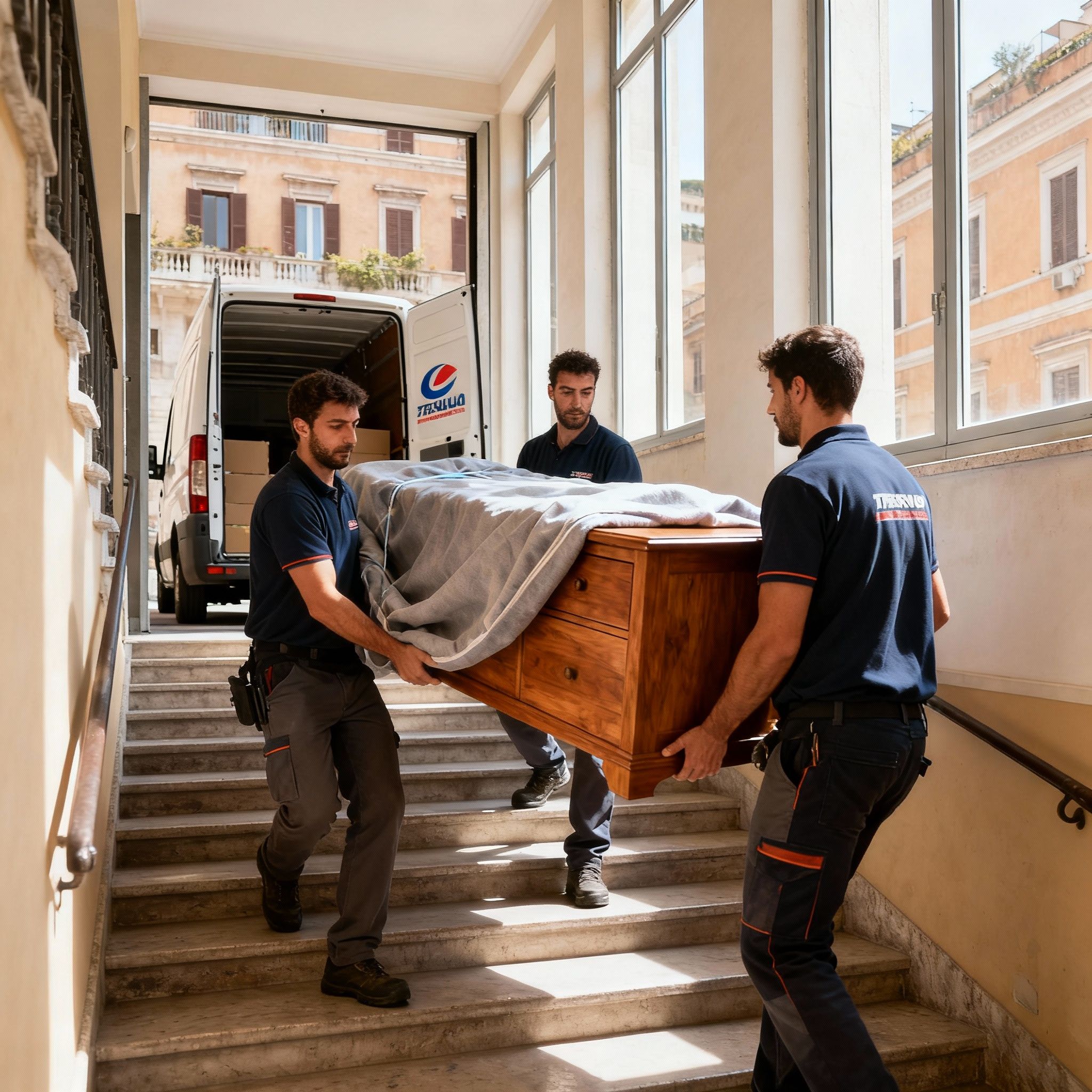 Quartiere Trionfale - operatori esperti trasportano mobili con attenzione