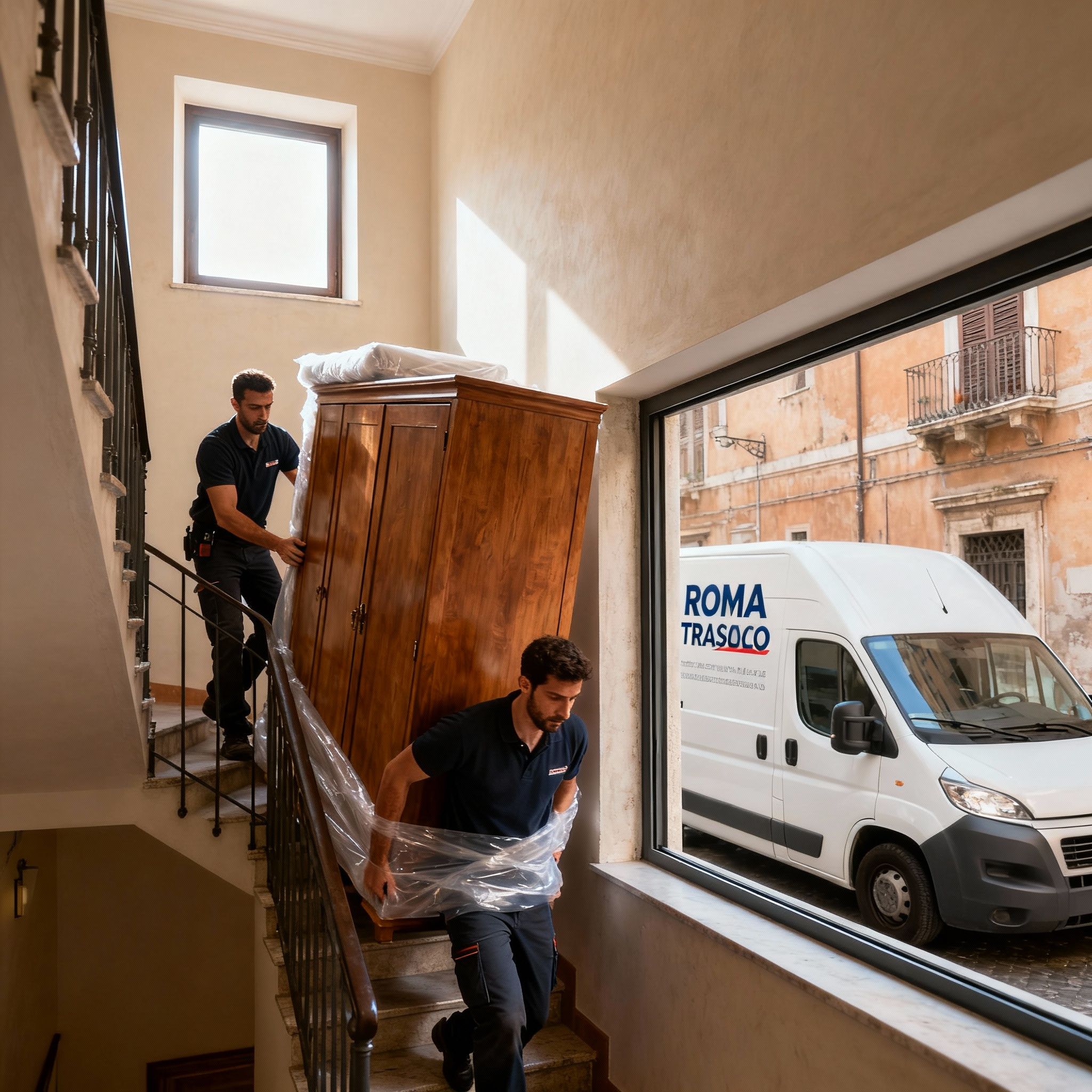 Quartiere Tufello - operatori esperti trasportano mobili con precisione