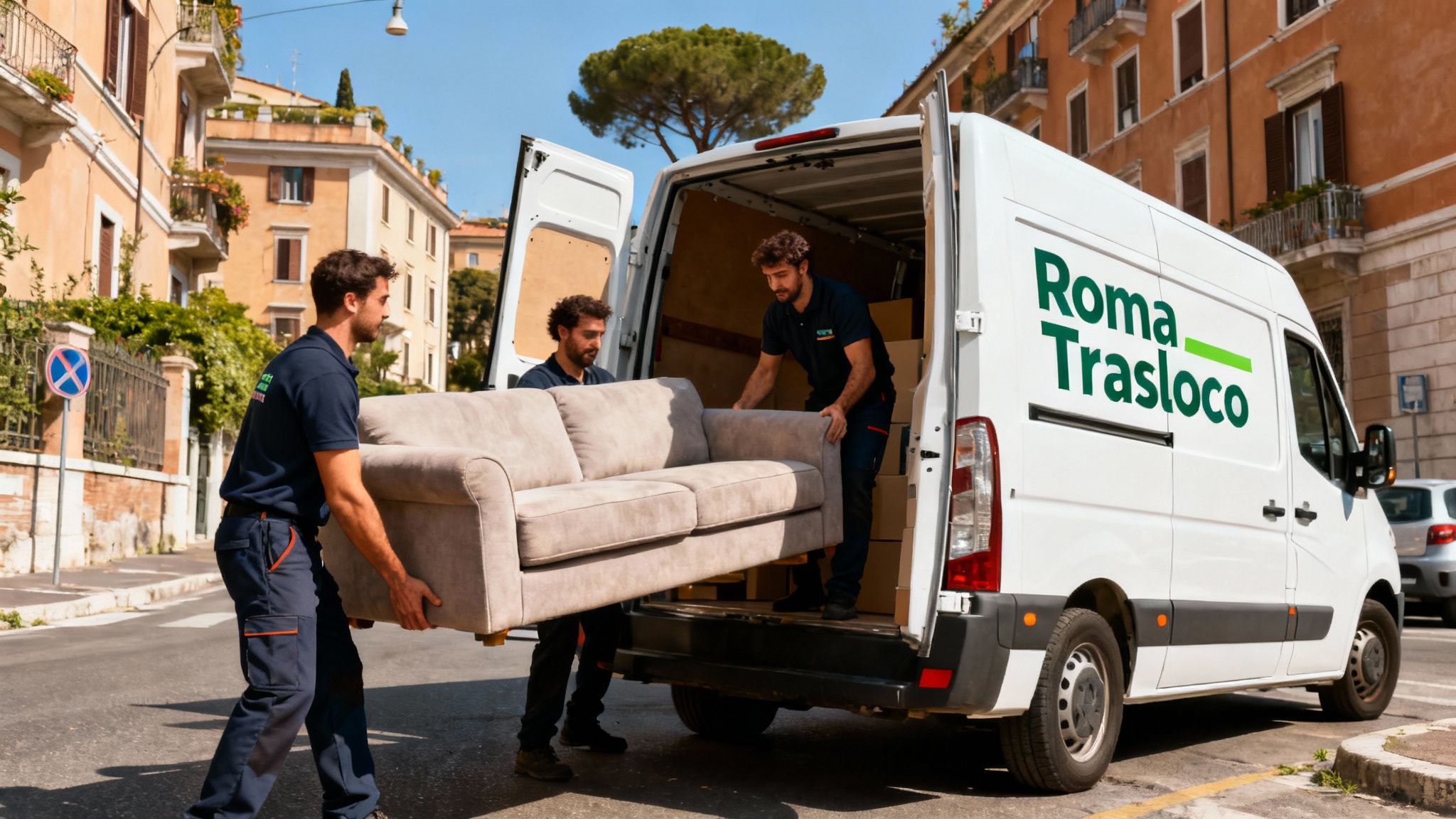 Quartiere Villa Gordiani - squadra carica divano nel van