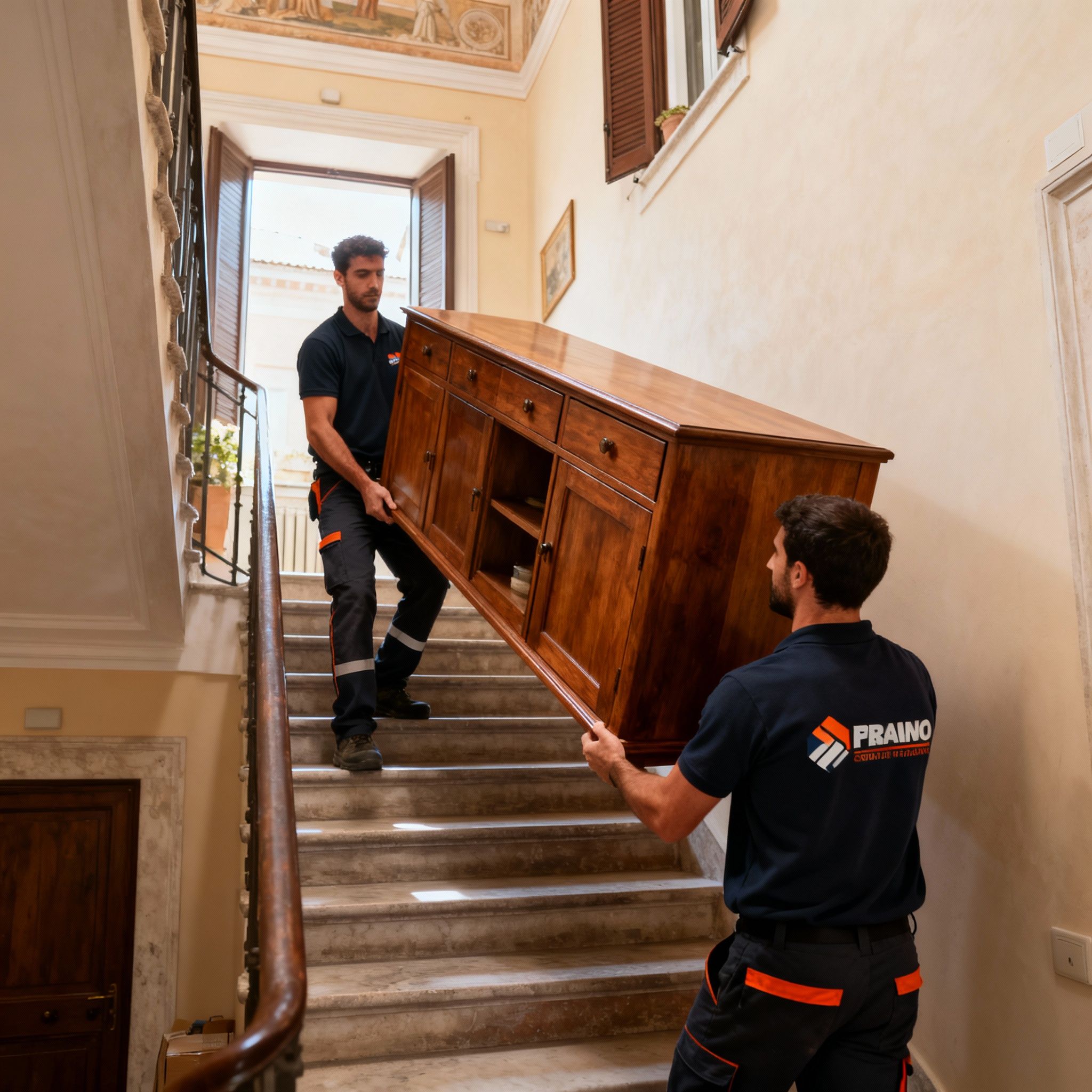Sgombro urgente A Roma - Team di professionisti che trasporta con cura mobili pesanti durante un trasloco.