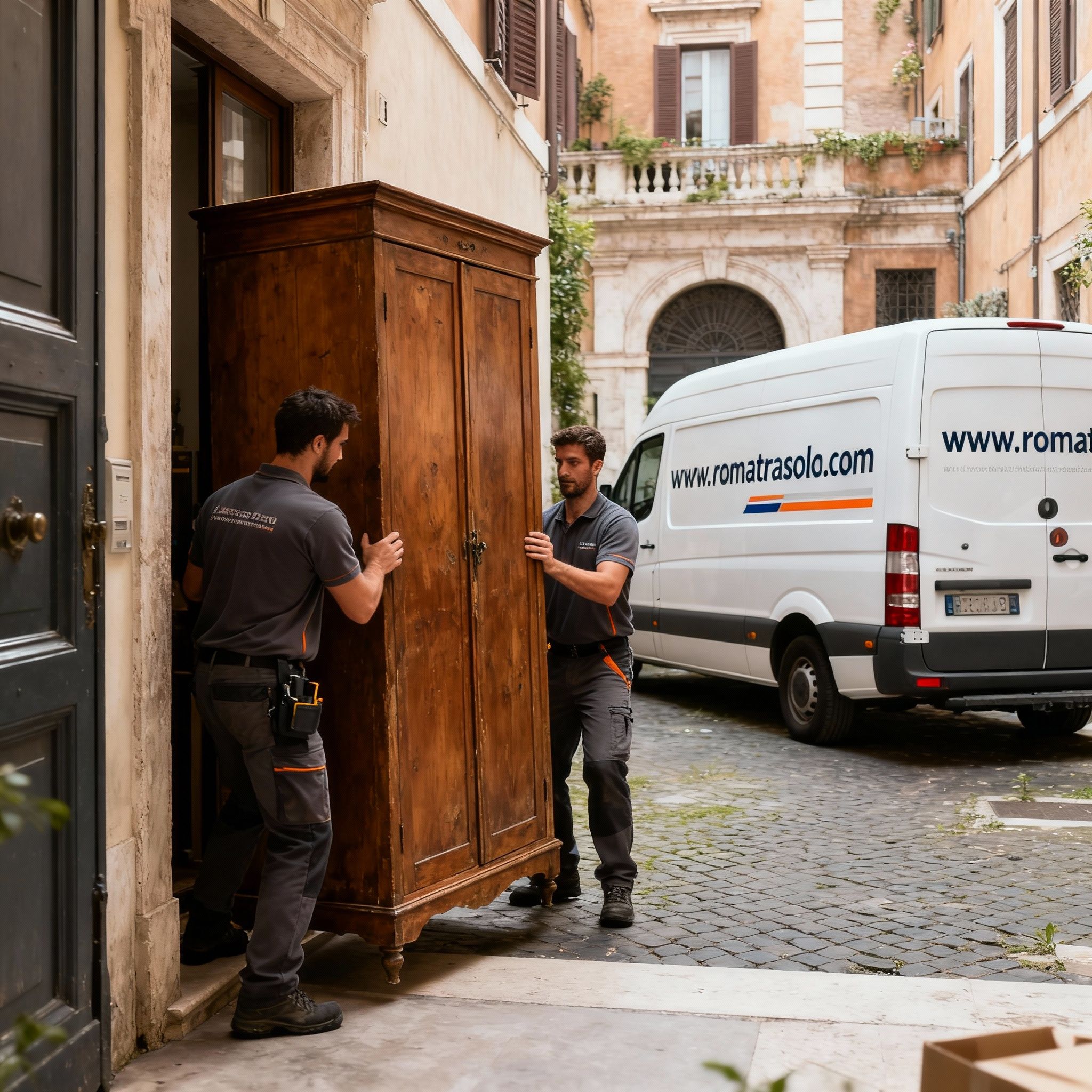 Smaltimenti Roma - Team di facchini professionisti al lavoro durante lo sgombero di un appartamento nel centro di Roma.